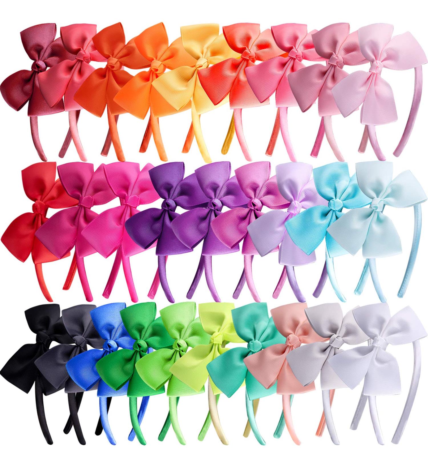 SIQUK 28-Piece Bow Headbands Set for Girls - Grosgrain Ribbon Hair Bands in 28 Colors - Buy Online on GoSupps.com