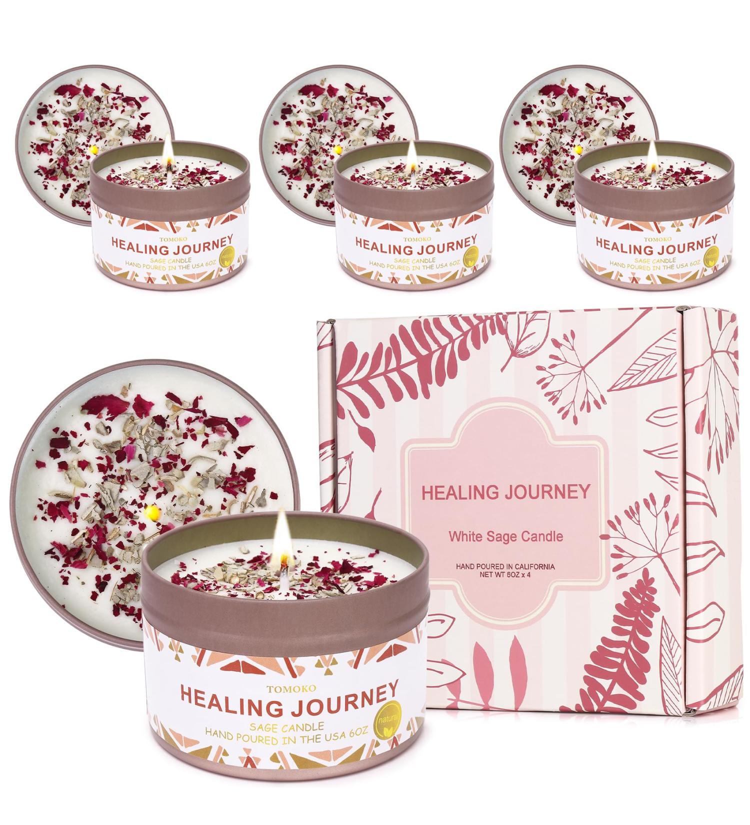 Shop White Sage Candle 4 Pack - 220 Hours Burn Time | Healing Journey with Sage Leaf Rose & Essential Oil - Buy Online on GoSupps.com