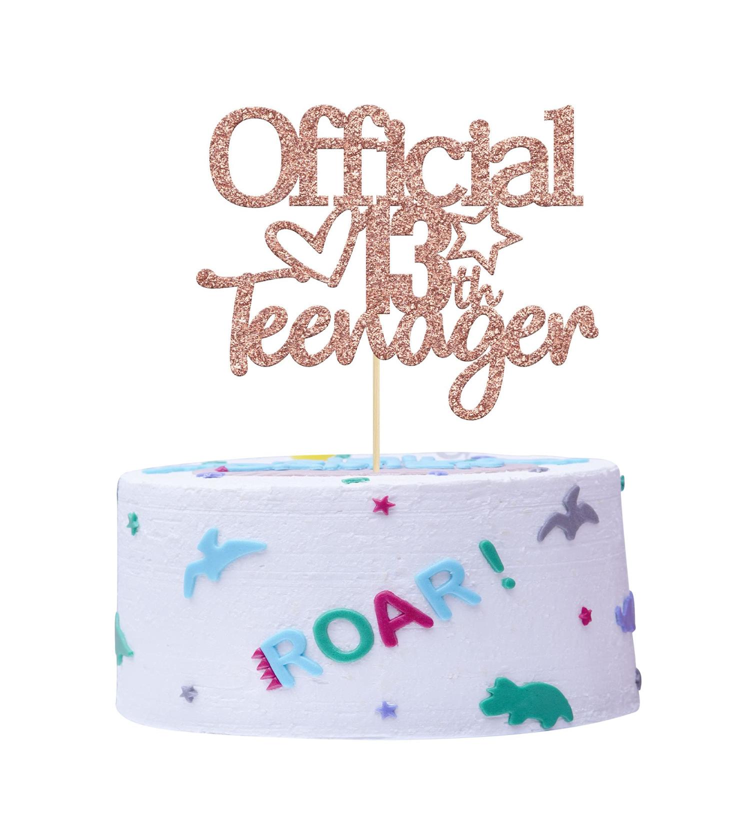 Rose Gold Glitter 'Officially A Teenager' 13 Cake Topper - 13th Birthday Party Decorations for Teens - Buy Online on GoSupps.com