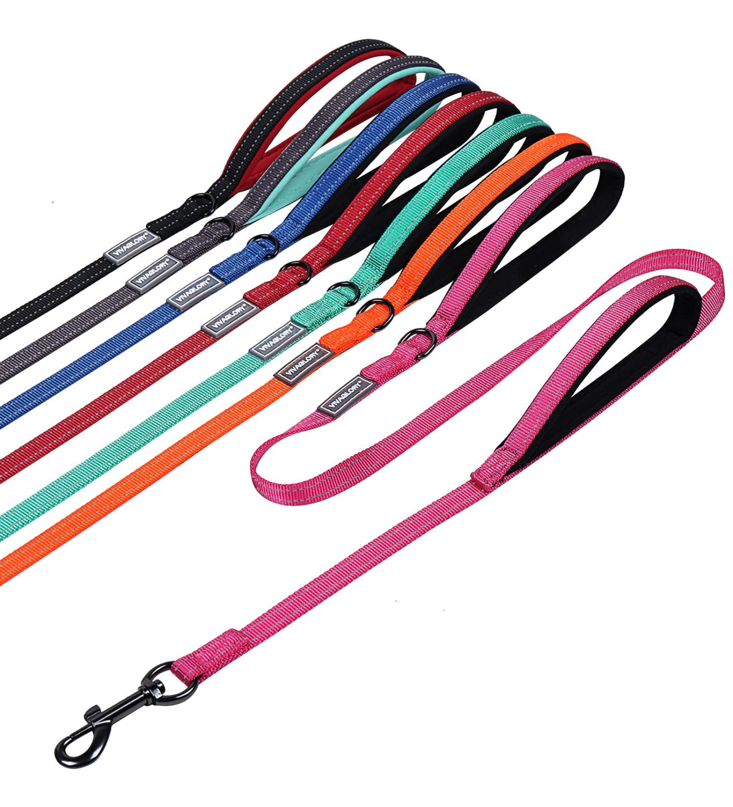 Vivaglory Traffic Handle Dog Leash | Reflective Padded Handles & Metal Hook | 1.8m Strong Training Leash for Dogs - Pink - Buy Online on GoSupps.com