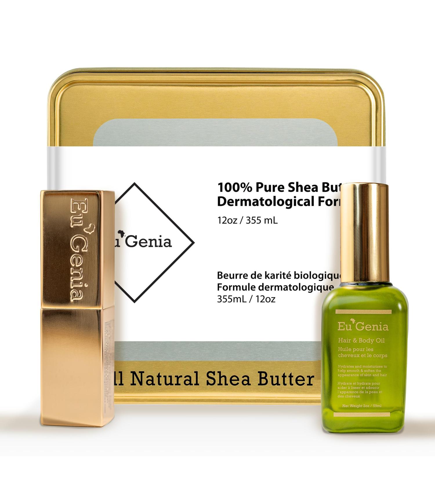Eu'Genia Shea Face Lip & Body Shea & Moringa 3-PC Gift Set Hydrating Lip Balm Nourishing Body Oil 12oz Dermatological Shea Butter Natural Skincare - Buy Online on GoSupps.com