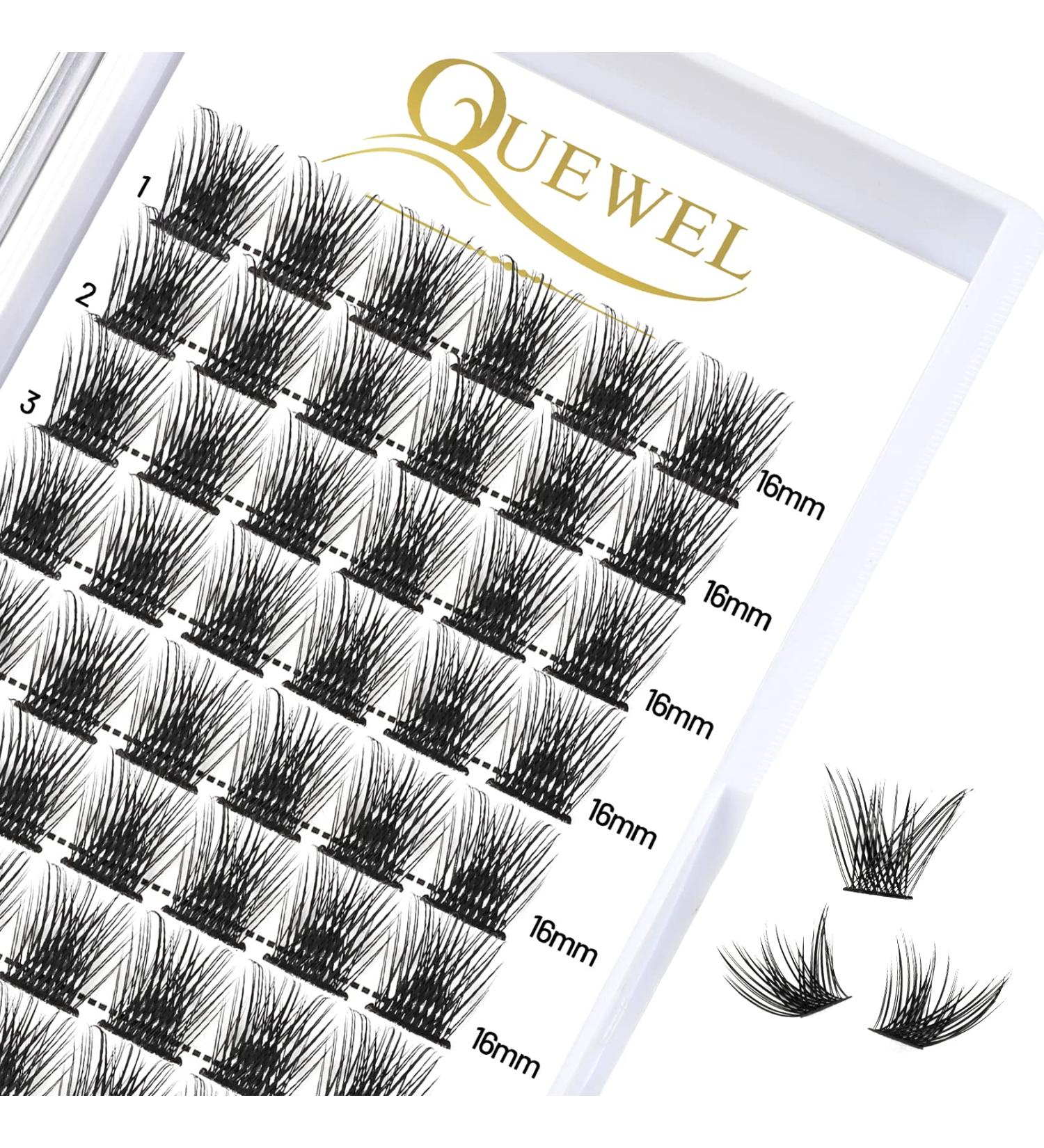 Quewel 16mm Individual Eyelashes Natural Matte Mega D Curl Segments for DIY Extensions | Fluffy & Lightweight | Perfect for Eye Makeup - Buy Online on GoSupps.com