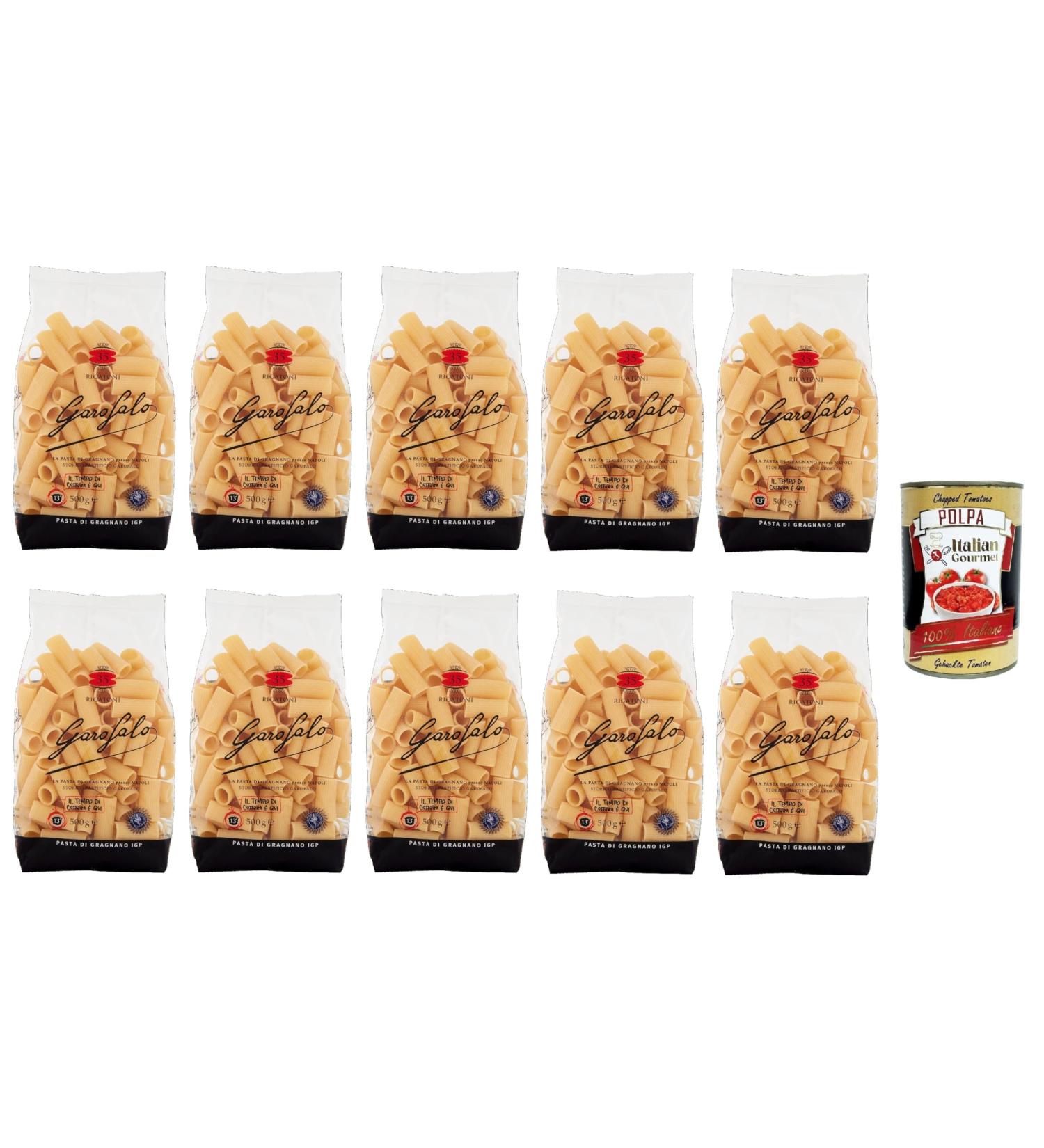  Italian Gourmet E.R. Garofalo Rigatoni No. 35 Pack of 10 Neapolitan durum wheat semolina packets with 500g of IGP pasta + 400g Italian Gourmet Polpa - Buy Online on GoSupps.com