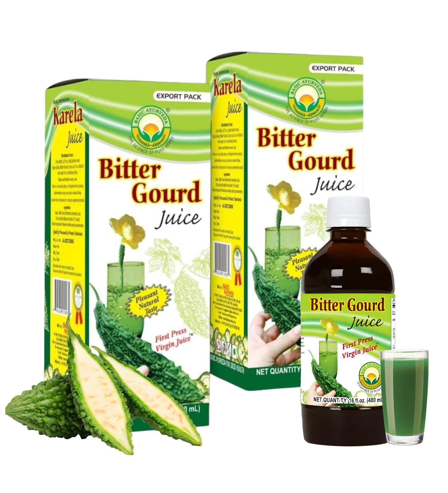 Basic Ayurveda Bitter Gourd Juice (Pack of 2) | 16.23 Fl Oz (480ml) | Pure Karela Juice | No Sugar & Artificial Colors Added - Buy Online on GoSupps.com