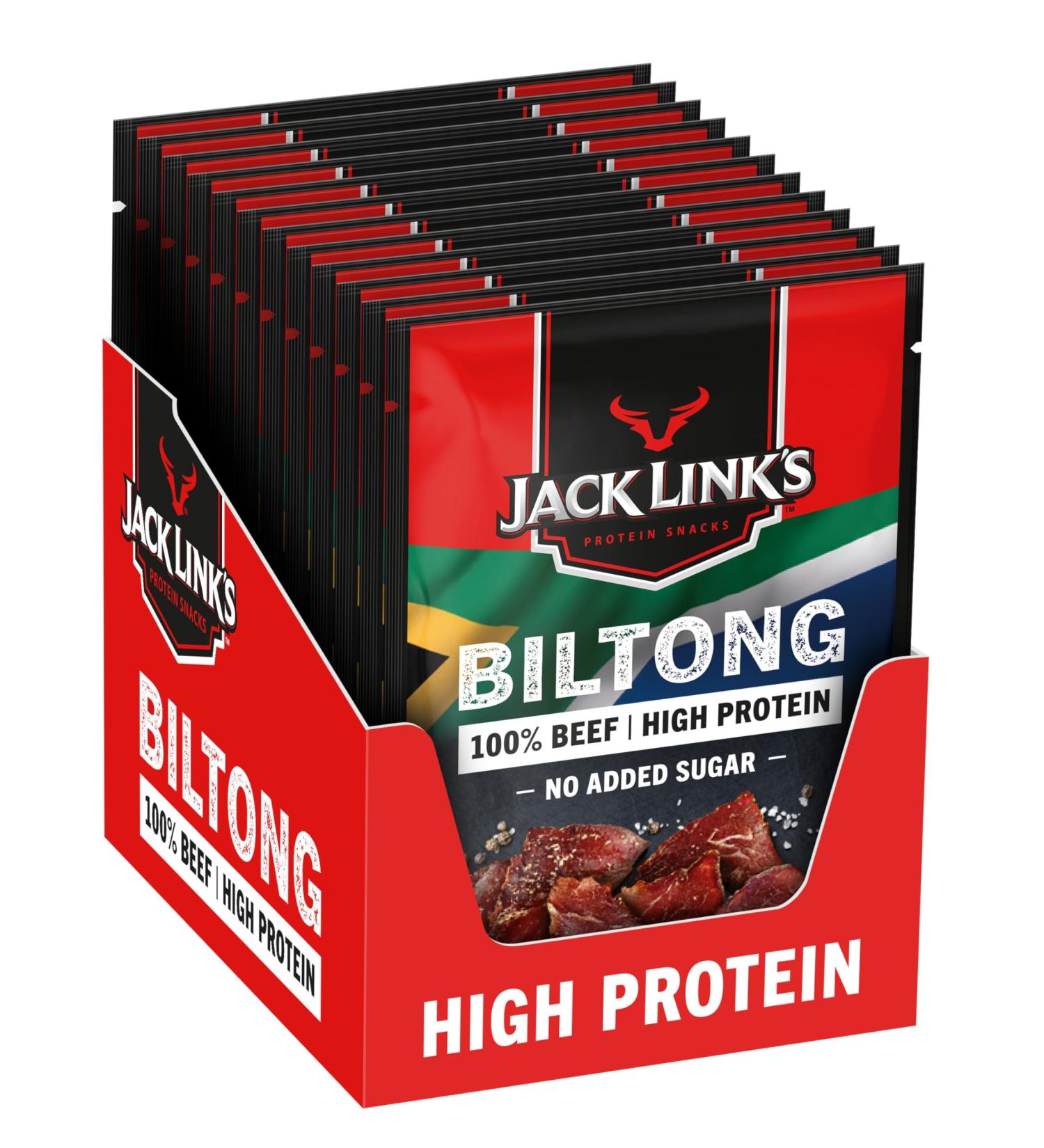  Jack Link's Jack Links Biltong Jerky Original 12 pack (12 x 40 g) Gluten-free meat snack High protein dried meat for gym fitness outdoor Low-calorie protein snacks Beef chips - Buy Online on GoSupps.com
