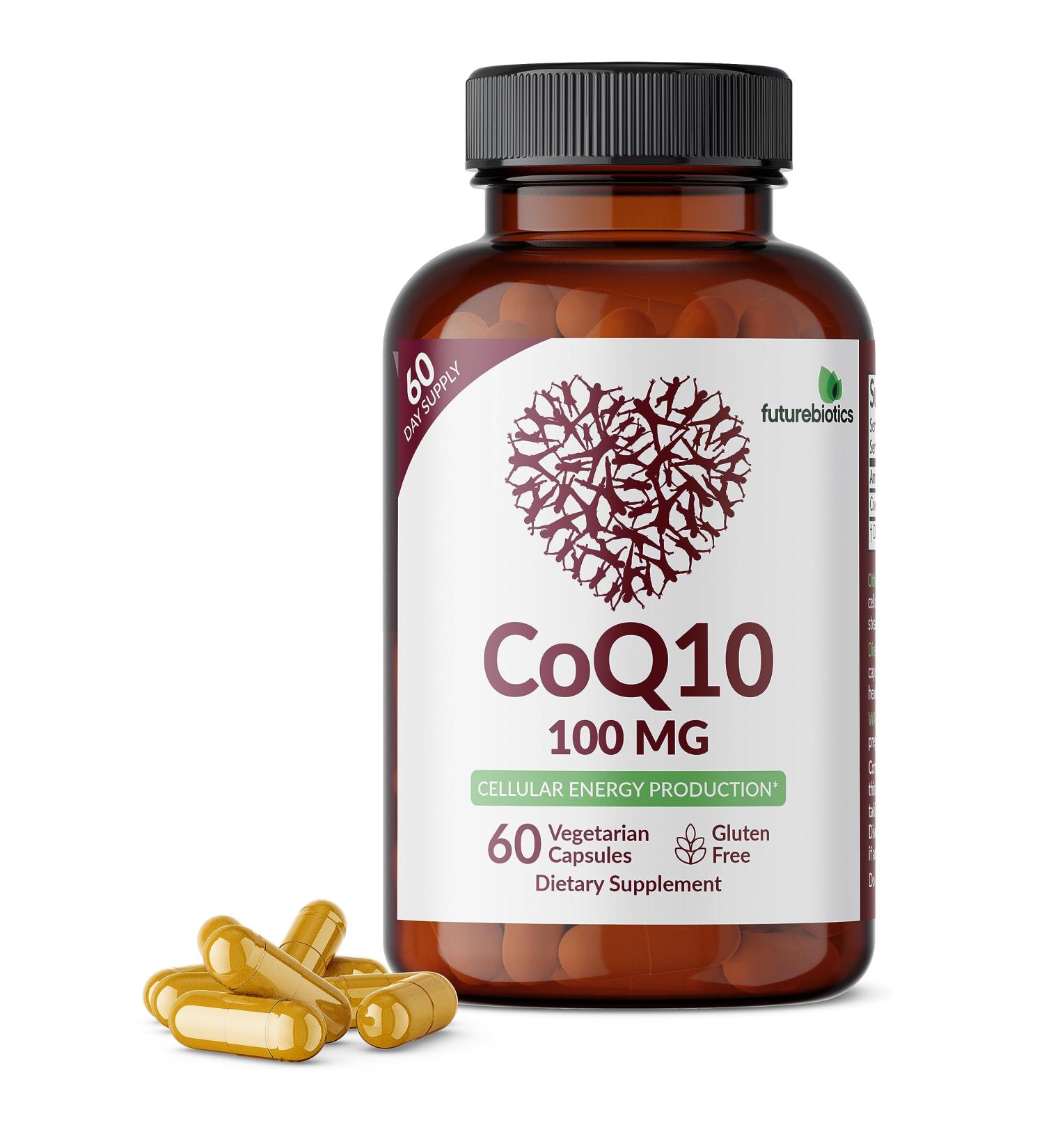 Futurebiotics CoQ10 100 MG | Cellular Energy Production | 60 Vegetarian Capsules - International Shipping Available - Buy Online on GoSupps.com