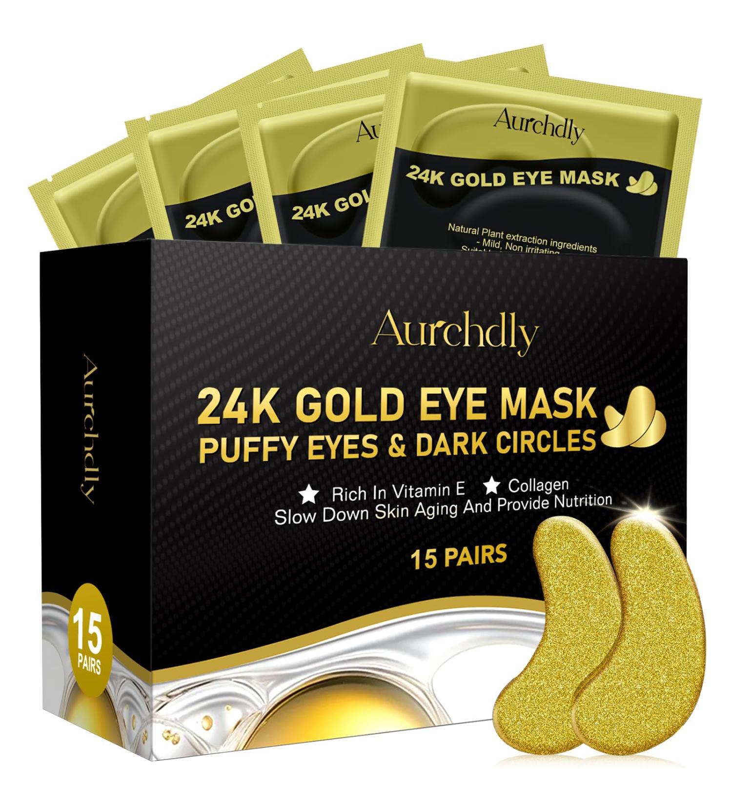24K Gold Under Eye Patches - Gel Eye Mask for Dark Circles Puffy Eyes Bags & Wrinkles | Hyaluronic Acid & Collagen | Eye Treatment for Men & Women - Buy Online on GoSupps.com