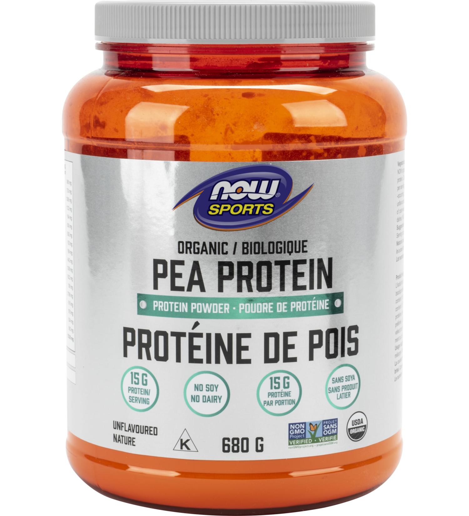 NOW Sports Nutrition Certified Organic Pea Protein 15 Grams Unflavoured Powder 680g - Buy Online on GoSupps.com