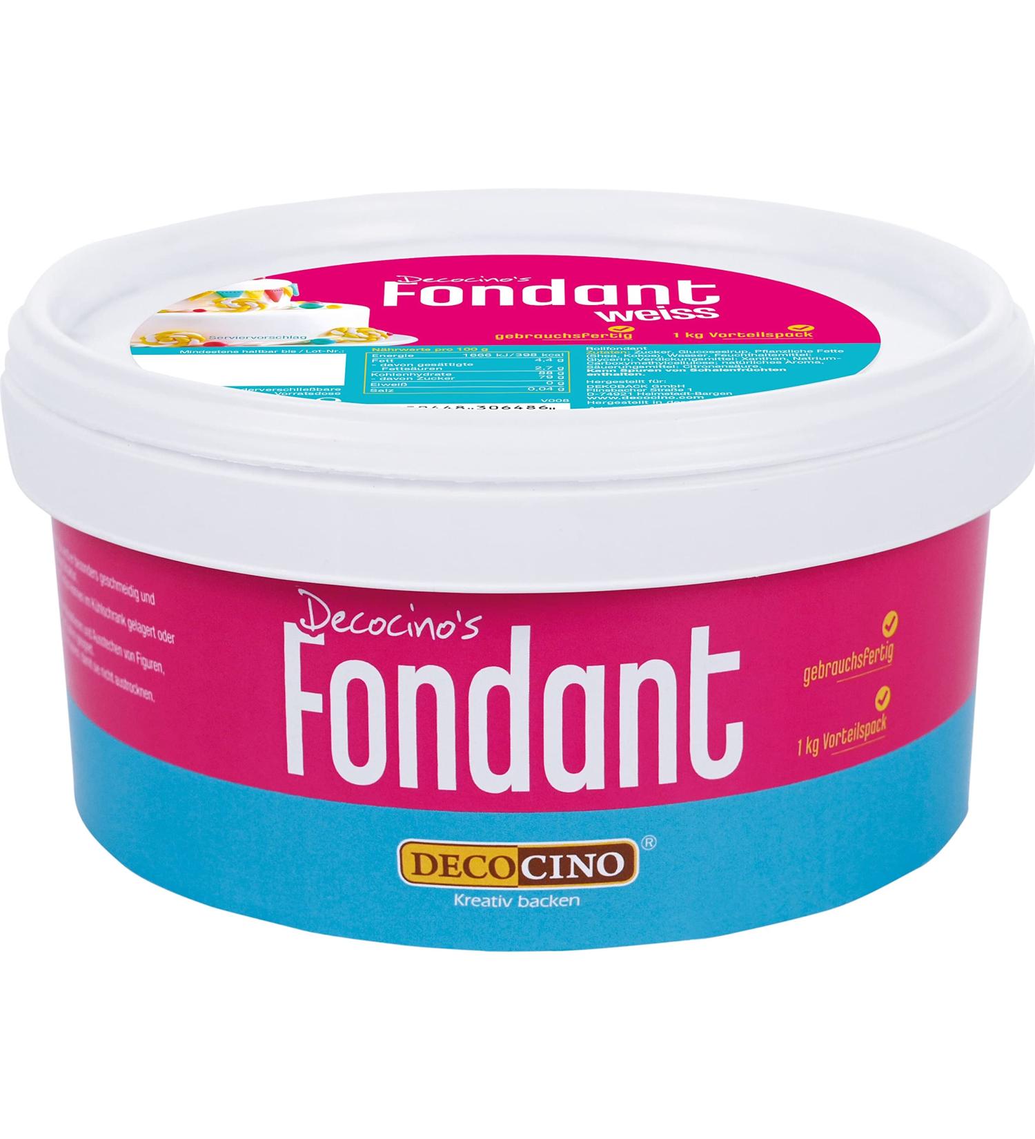 DECOCINO fondant white 1 kilo value pack ideal for decorating cakes tarts cake pops palm oil free & vegan 1 kg