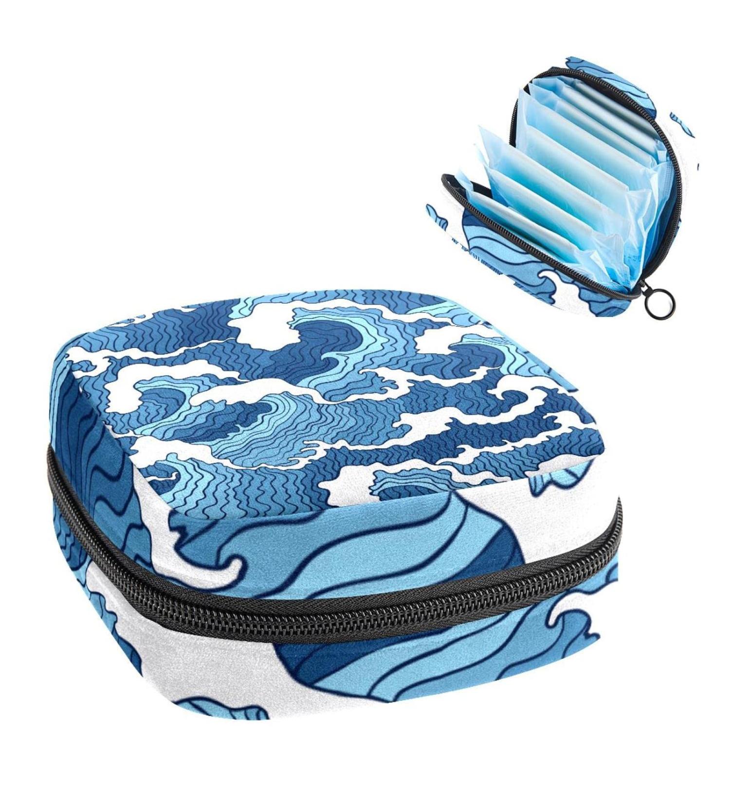 Shop Women's Lift Still Pad Holder - Sea Wave Pattern Blue & White - Portable Period Kit Bag for Women & Girls - Buy Online on GoSupps.com