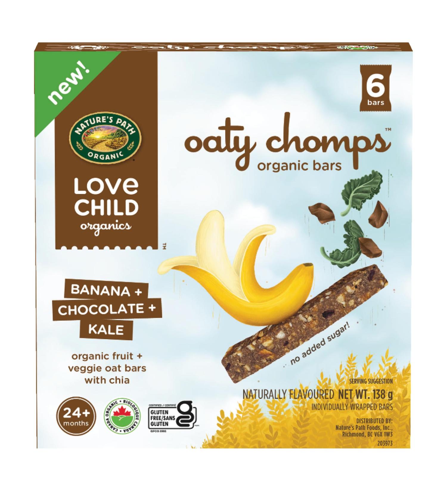 Love Child Organics Oaty Chomps Banana + Chocolate + Kale Snack Bars 138 g (Pack of 8) Gluten Free Fair Trade by Nature's Path - Buy Online on GoSupps.com