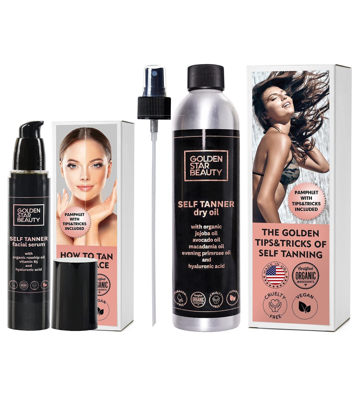 Self Tanner Serum & Dry Oil with Hyaluronic Acid and Organic Oils - Best Sellers for Golden Glow - Buy Online on GoSupps.com