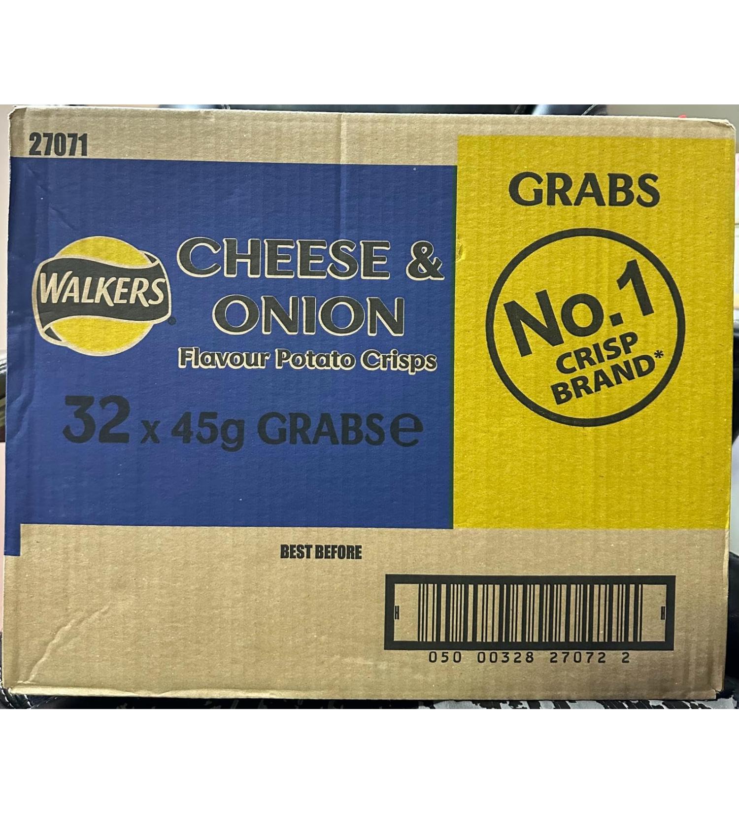 Walkers Cheese & Onion Crisps Case of 32x45g - Buy Online on GoSupps.com