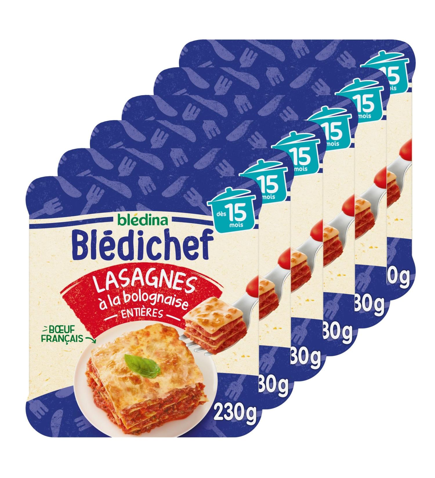 Bl dina - Bl dichef - Baby meal 15 months - 6 Bolognese lasagna dishes - French beef - Low salt content - From 15 months - 6 - Buy Online on GoSupps.com