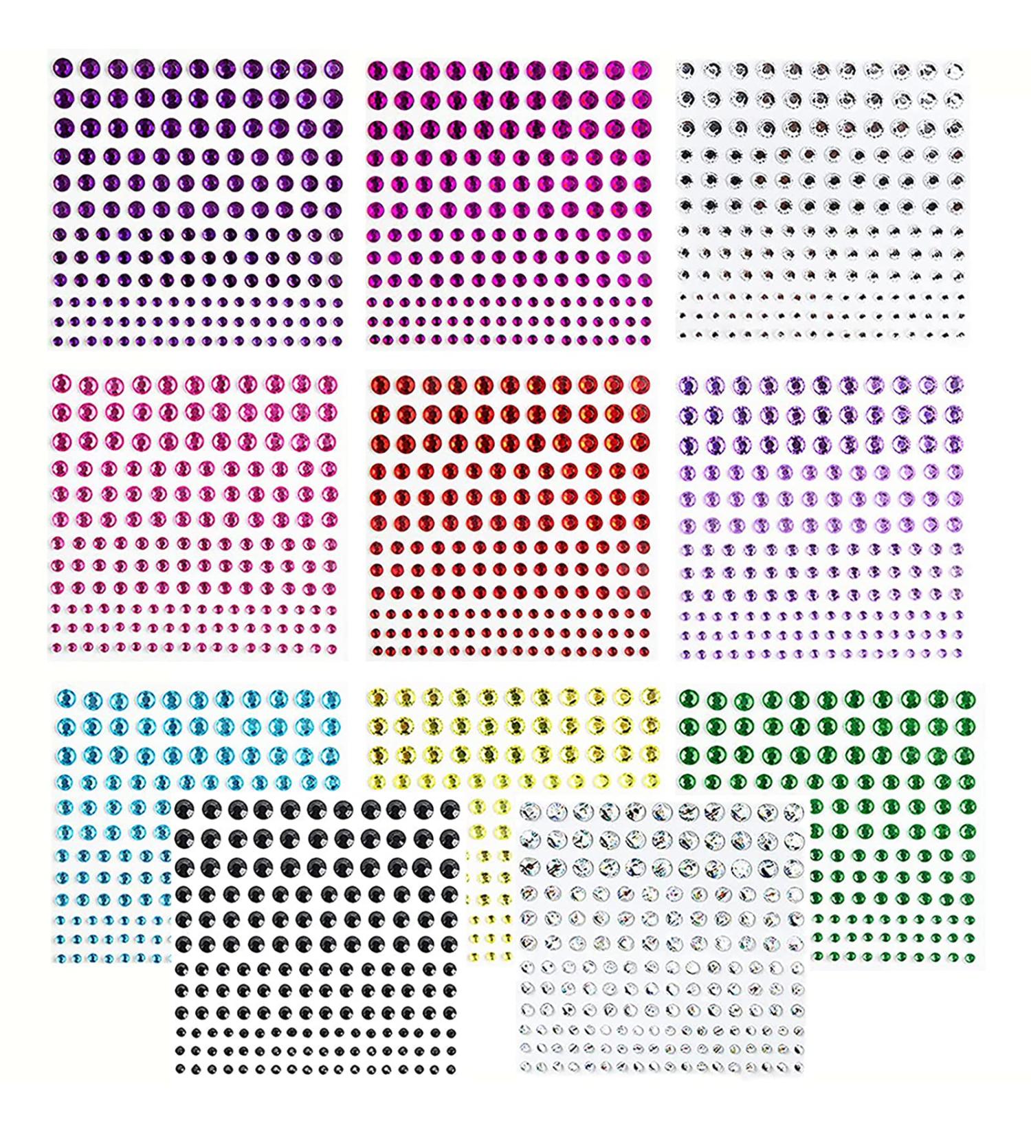 1815 PCS Self-Adhesive Rhinestone Stickers, 11 Colors & 4 Sizes - Perfect for Crafts, Nails, Body Makeup, DIY Projects - Rhinestone Jewels Face Stickers - Buy Online on GoSupps.com