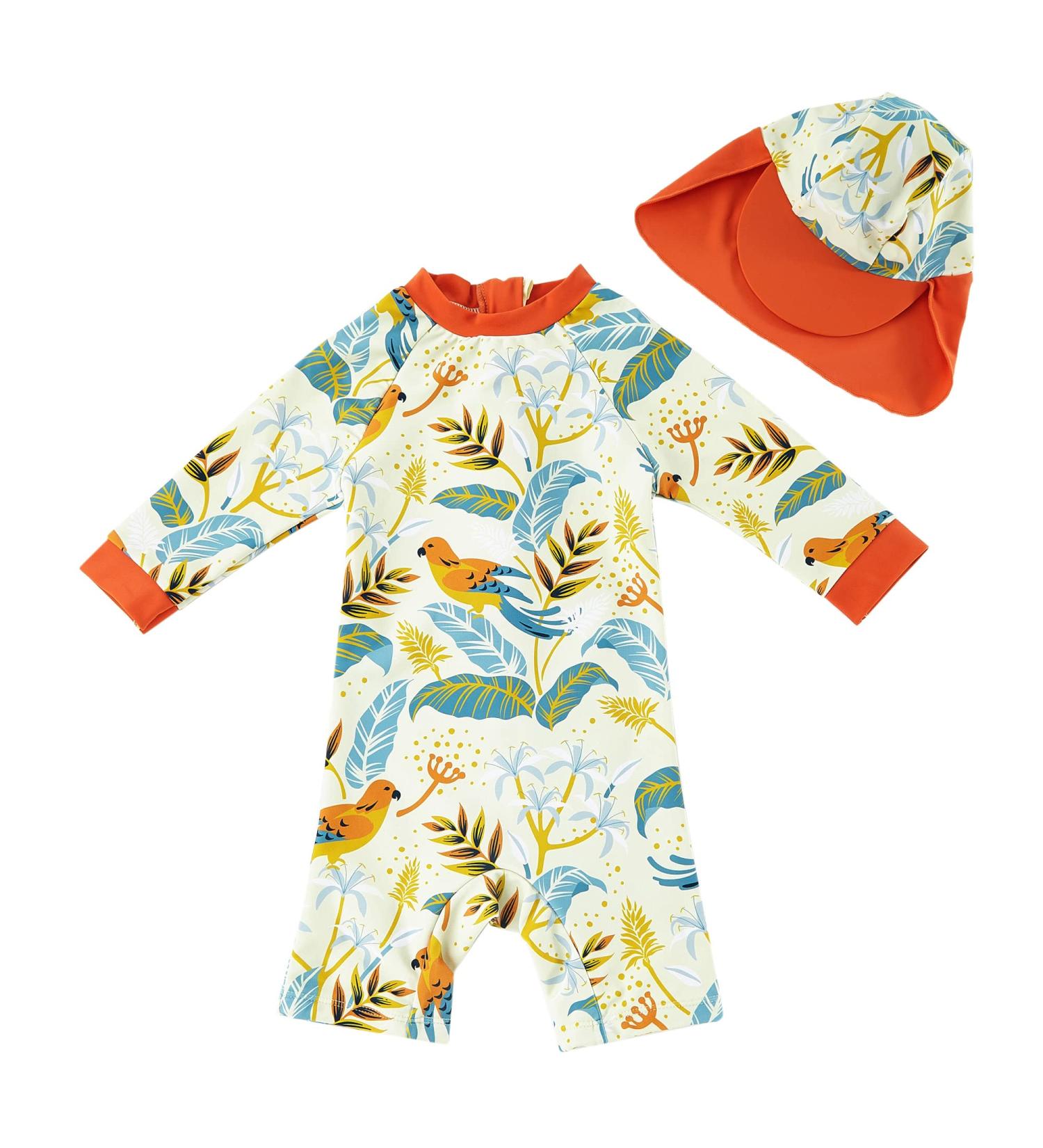 UPF 50+ Baby Boy Swimwear Set with Sun Hat | Infant/Toddler One Piece Zip Swimsuit | 18-24 Months | Sun Protection | Bird Design - Buy Online on GoSupps.com