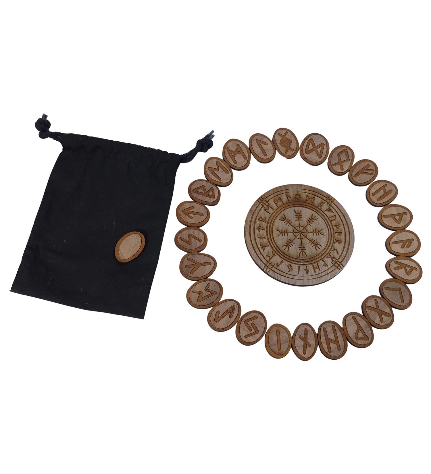25 Wooden Rune Stones Set - Walnut Vegv sir Compass Runes (20x25mm Compass 80mm) - International Shipping Available - Buy Online on GoSupps.com