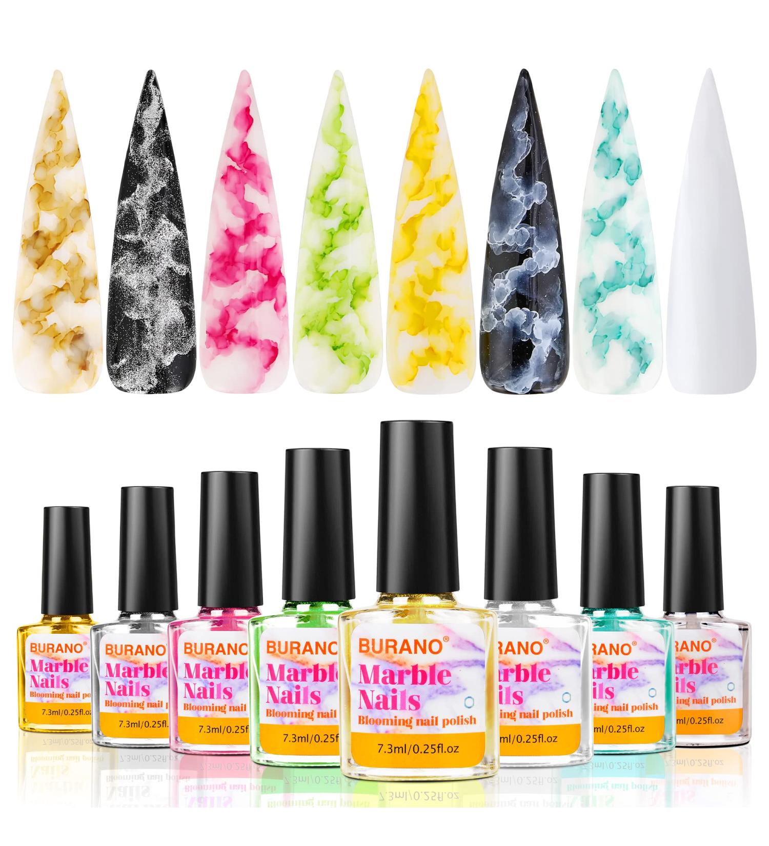 Burano Marble Nail Polish Set - Fall Winter Blooming Gel Ink for Watercolor Marble Effect Tint Liquid Nails - 8 Colors (Marble03) - Buy Online on GoSupps.com