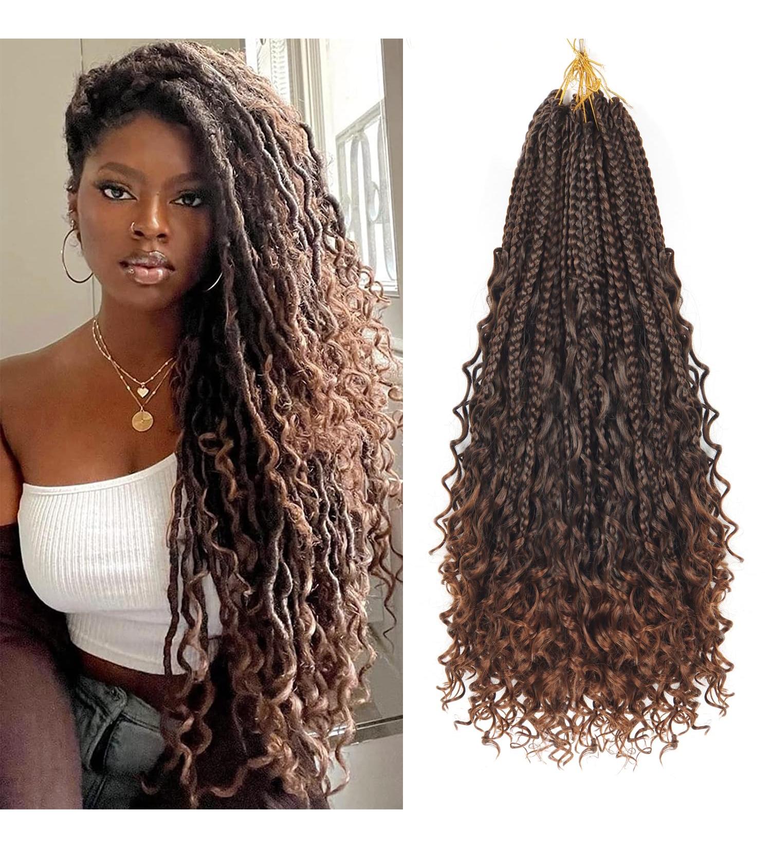 Ainimiu 18 Inch Goddess Box Braids Crochet Hair Bohomian Crochet Box Braids Curly Ends 8 Pack Crochet Braids Synthetic Braiding Hair Extension Black 18 Inch(Pack of 8) T30# - Buy Online on GoSupps.com