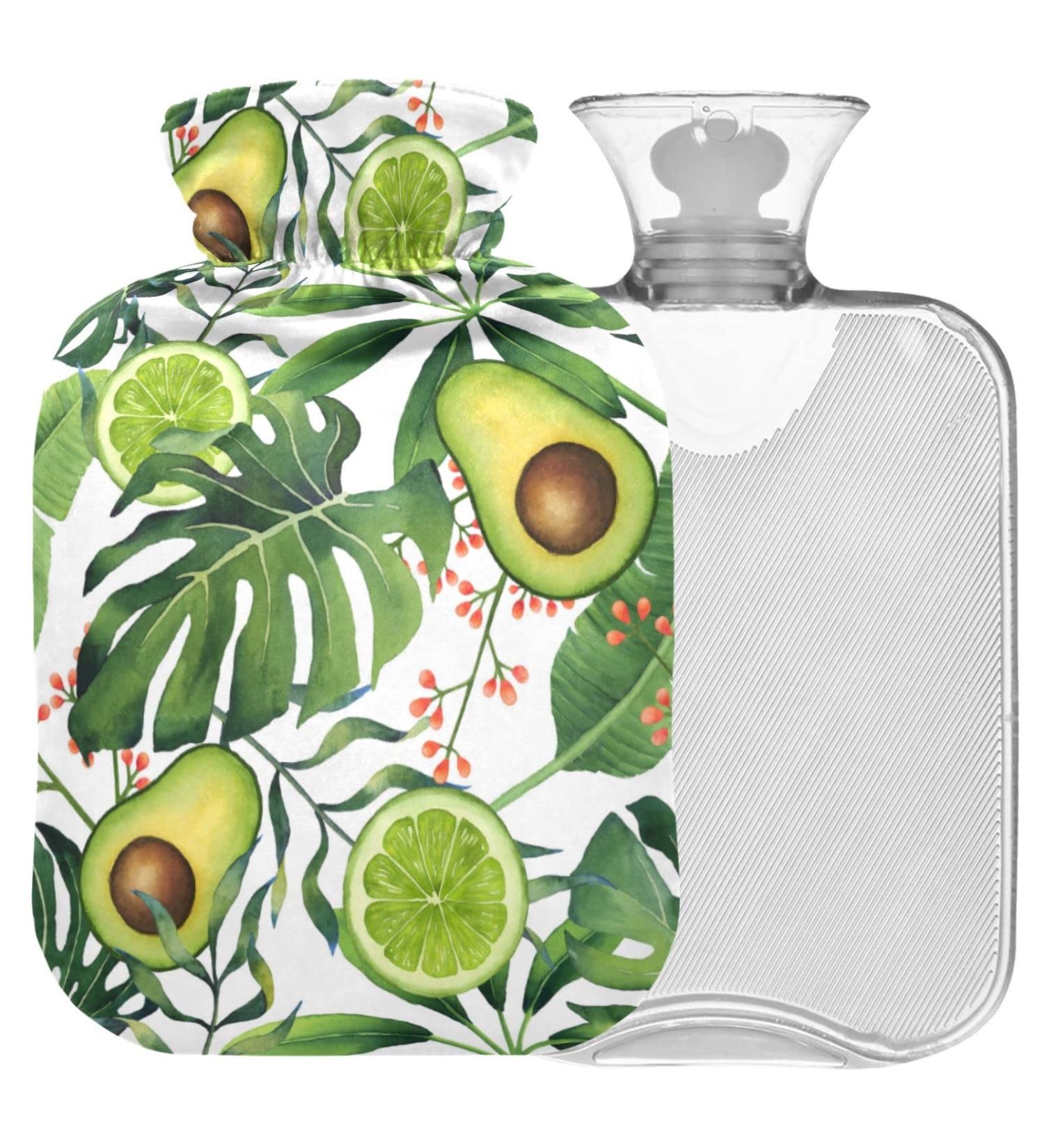 NAANLE Watercolor Heat Bottle - 2L Transparent Hot Water Bottle with Palm Leaf & Avocado | Large Hand & Foot Warmer for Pain Relief & Therapy - Buy Online on GoSupps.com