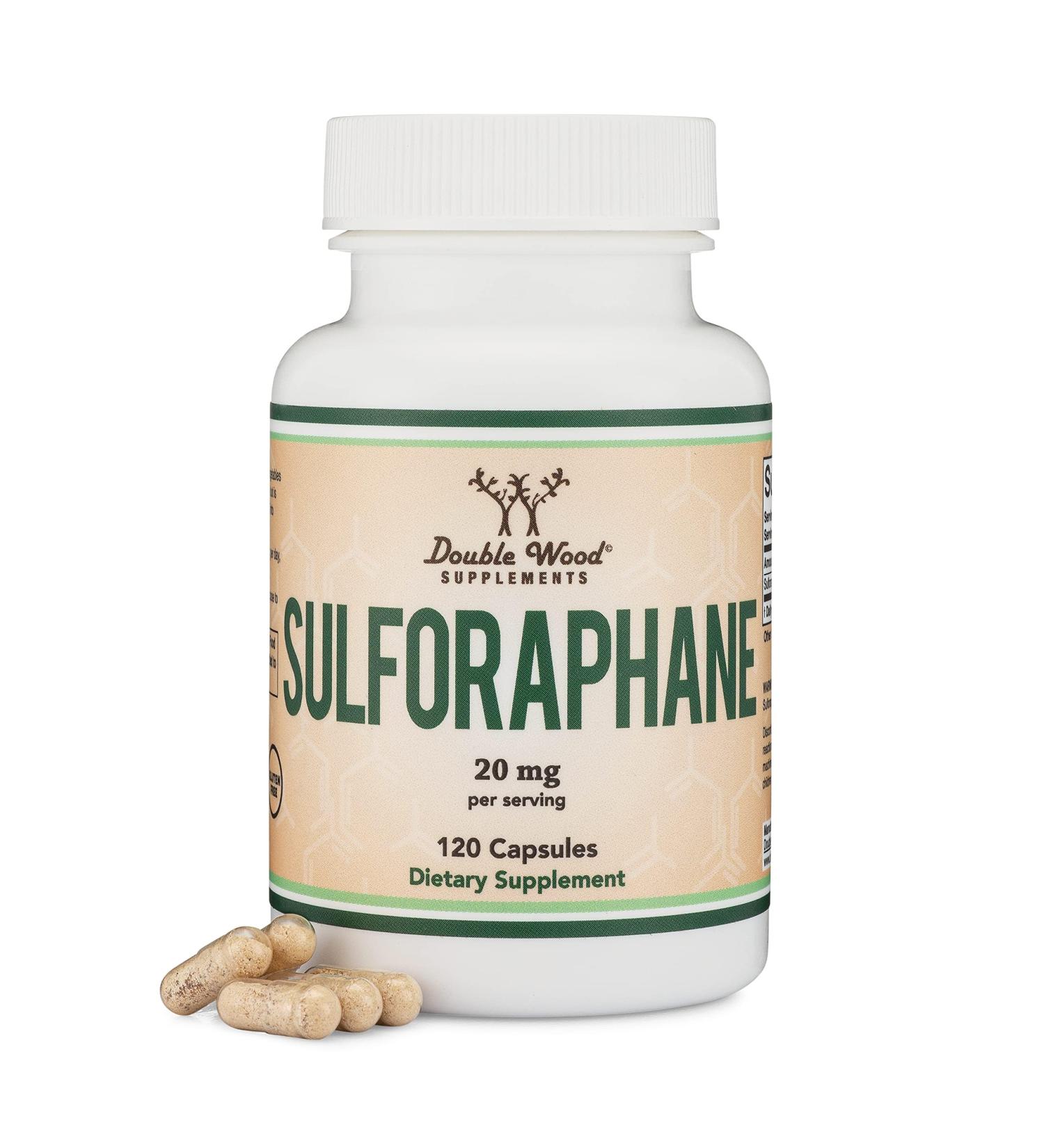 Sulforaphane Supplement - 20mg of Sulforaphane per Serving (120 Capsules) Potent Broccoli Extract for Healthy Aging (Derived from Broccoli Sprouts Vegan Safe) by Double Wood - Buy Online on GoSupps.com