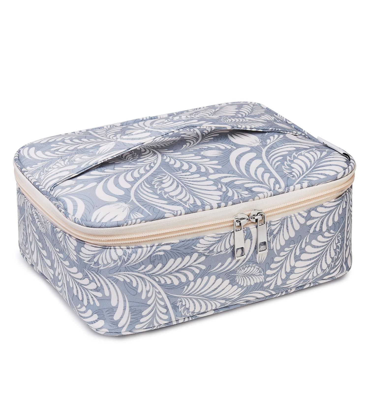 Travel Cosmetic Bag - Large Makeup Organizer for Women & Girls | Blue Leaf Design - Buy Online on GoSupps.com