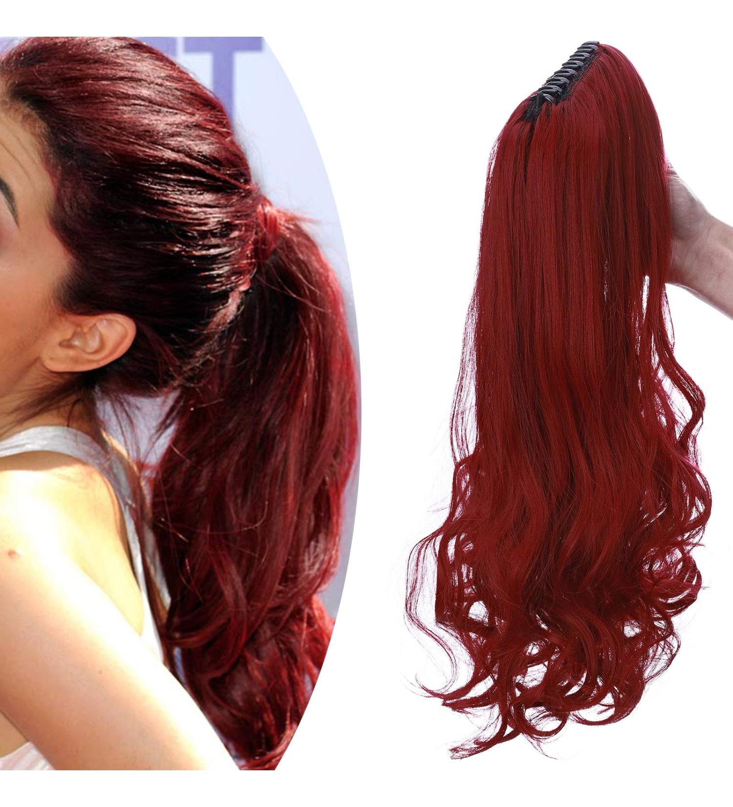 Ponytail Extension Braid with Bracket | Heat Resistant Realistic 18 Dark Red Hair Extensions | Smooth & Corrugated Styles - Buy Online on GoSupps.com