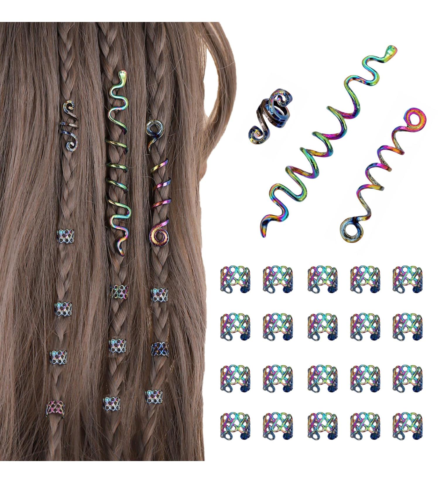 23 Pieces Dreadlock Jewellery Hair Spirals Clips Hair Braid Rings Adjustable Metal Cuffs Hair Dreadlocks Accessories Cuffs Hair Accessories Set Hair Spirals Dreadlocks for Men and Women (A) - Buy Online on GoSupps.com