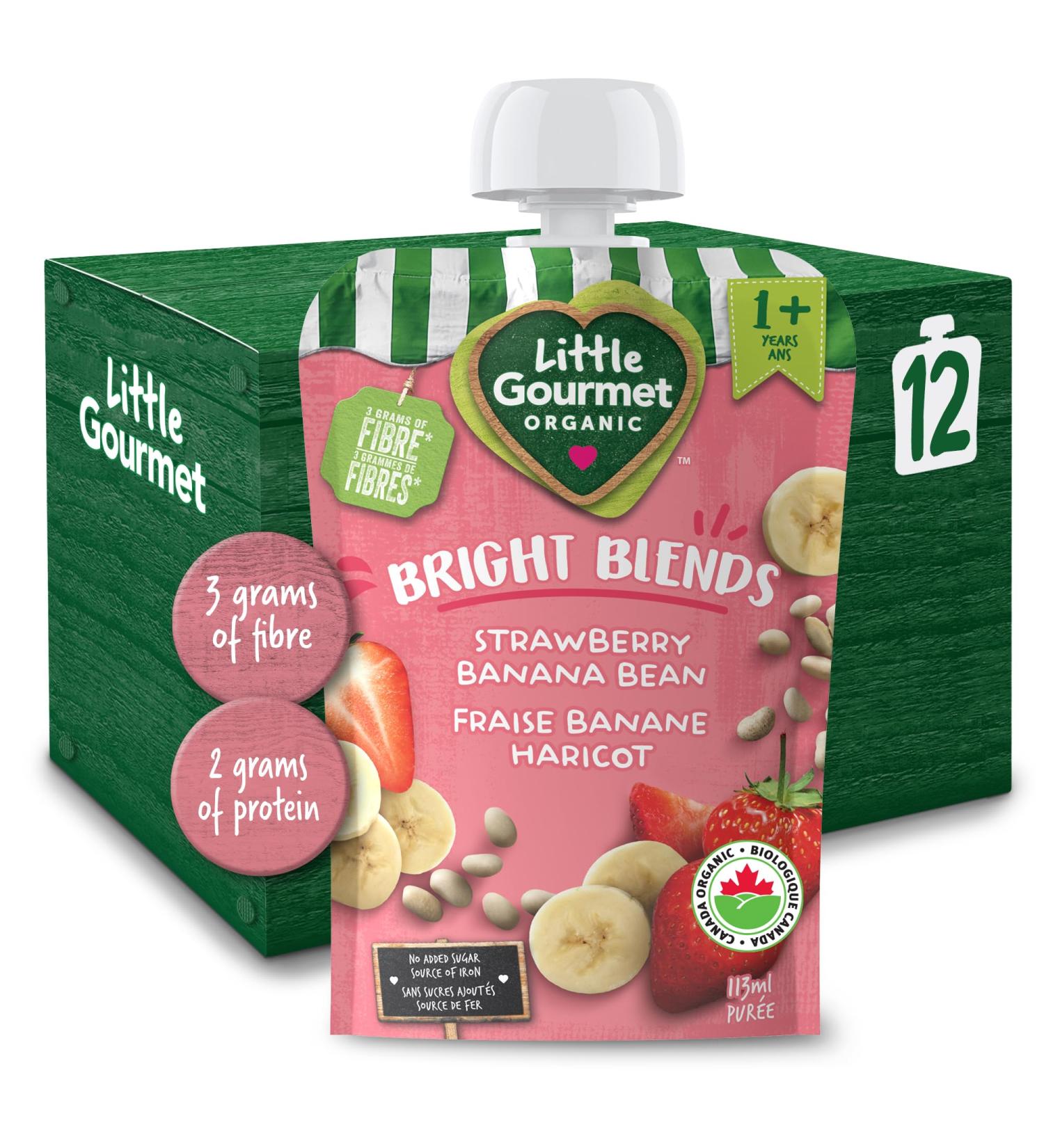 Baby Gourmet Little Gourmet Organic Bright Blends Baby Food Pouches - Strawberry Banana Bean - No Added Sugar or Salt Non GMO No Fillers - (113ml) 12-Pouches Red Strawberry Banana Bean 113ml - 12 Pouches - Buy Online on GoSupps.com