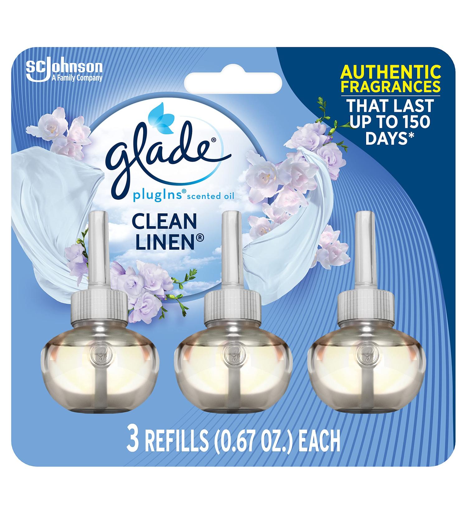 Glade PlugIns Refills Air Freshener  Scented and Essential Oils for Home and Bathroom  Clean Linen  2.01 Fl Oz  3 Count Clean Linen 3 Count (Pack of 1) - Buy Online on GoSupps.com