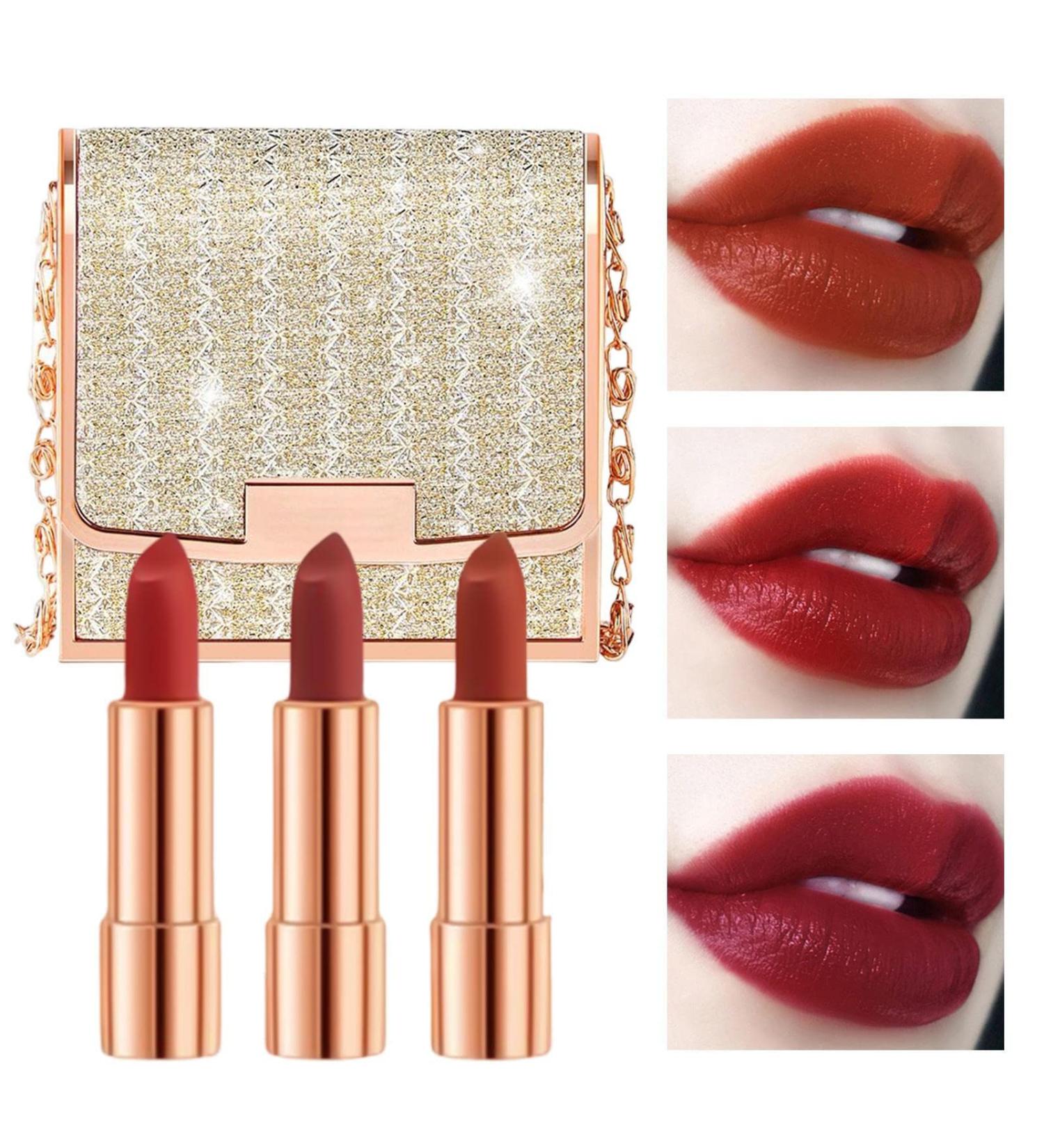  LINGJIONG 3 Matte Velvet Lipsticks with Chain Bag - Lip Makeup Kit - Long-Lasting Cream - Pigmented Lip Stains - Waterproof Lingjiong - Buy Online on GoSupps.com