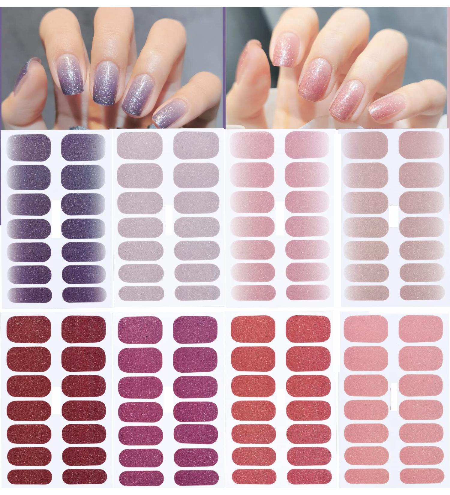 Gradient Purple and Pink Nail Polish Sticker Set - 112 Pieces Self-Adhesive Gel Nail Art Decals with Nail File for Women and Girls - Buy Online on GoSupps.com