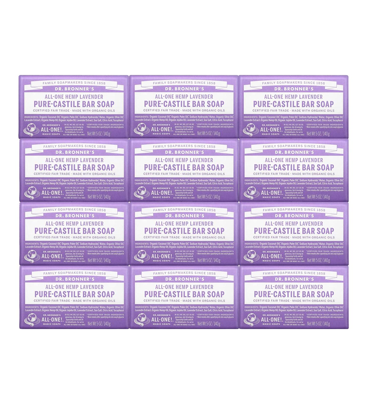Dr. Bronner's Lavender Pure-Castile Bar Soap 5oz 12-Pack - Organic, Vegan, Gentle & Moisturizing - Buy Online on GoSupps.com