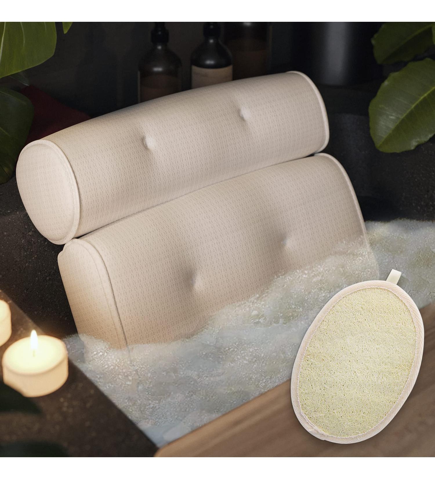 Luxury Bathtub Pillow with 6 Non-Slip Suction Cups - Soft, Extra Thick, and Supportive Head, Neck, and Shoulder Cushion - Ideal for Soaking Tub, Shower, and Hot Tub - Buy Online on GoSupps.com