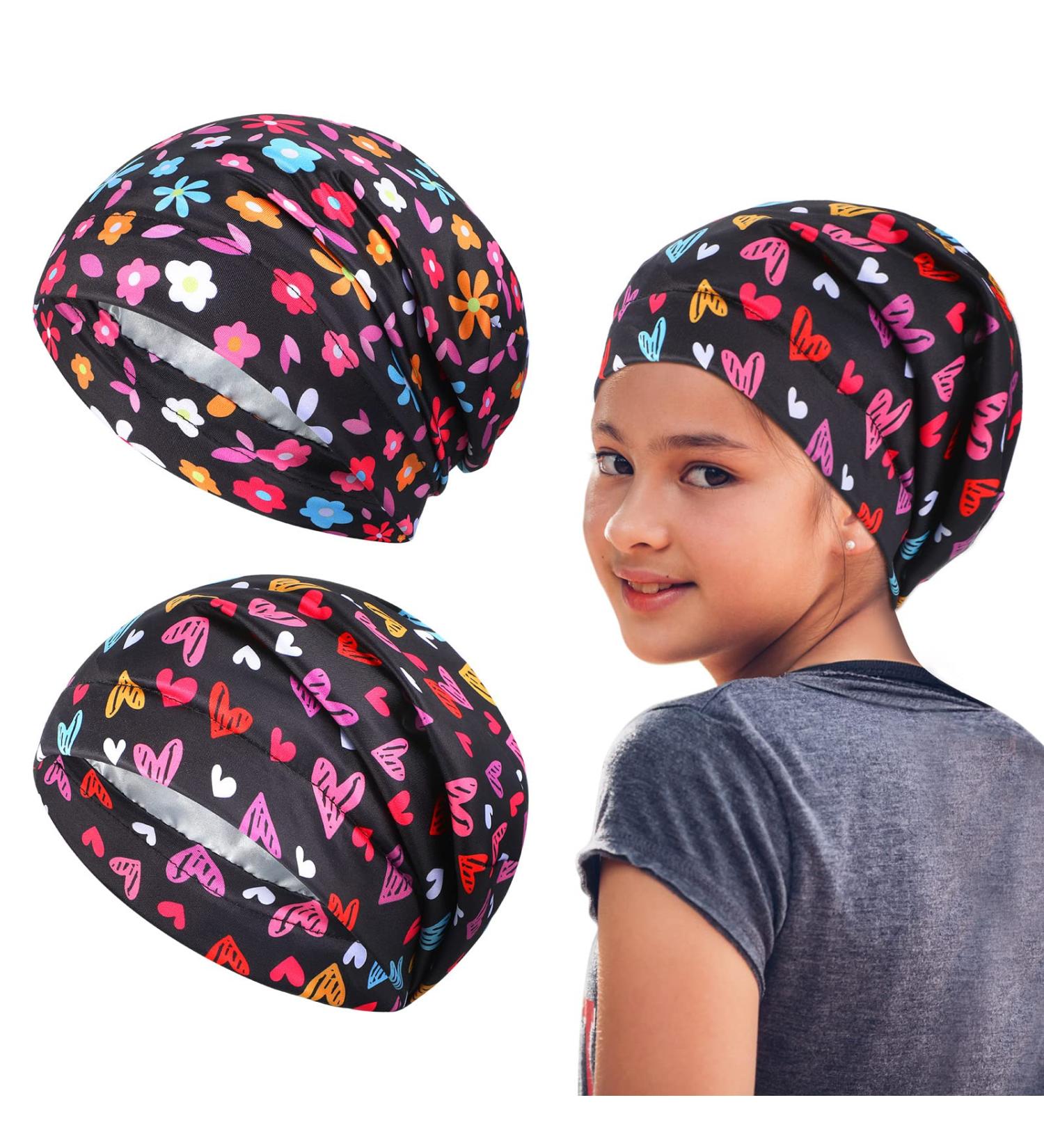 Satin Lined Kids Hair Bonnet for Sleeping - Cute Pattern, Multicoloured - Buy Online on GoSupps.com