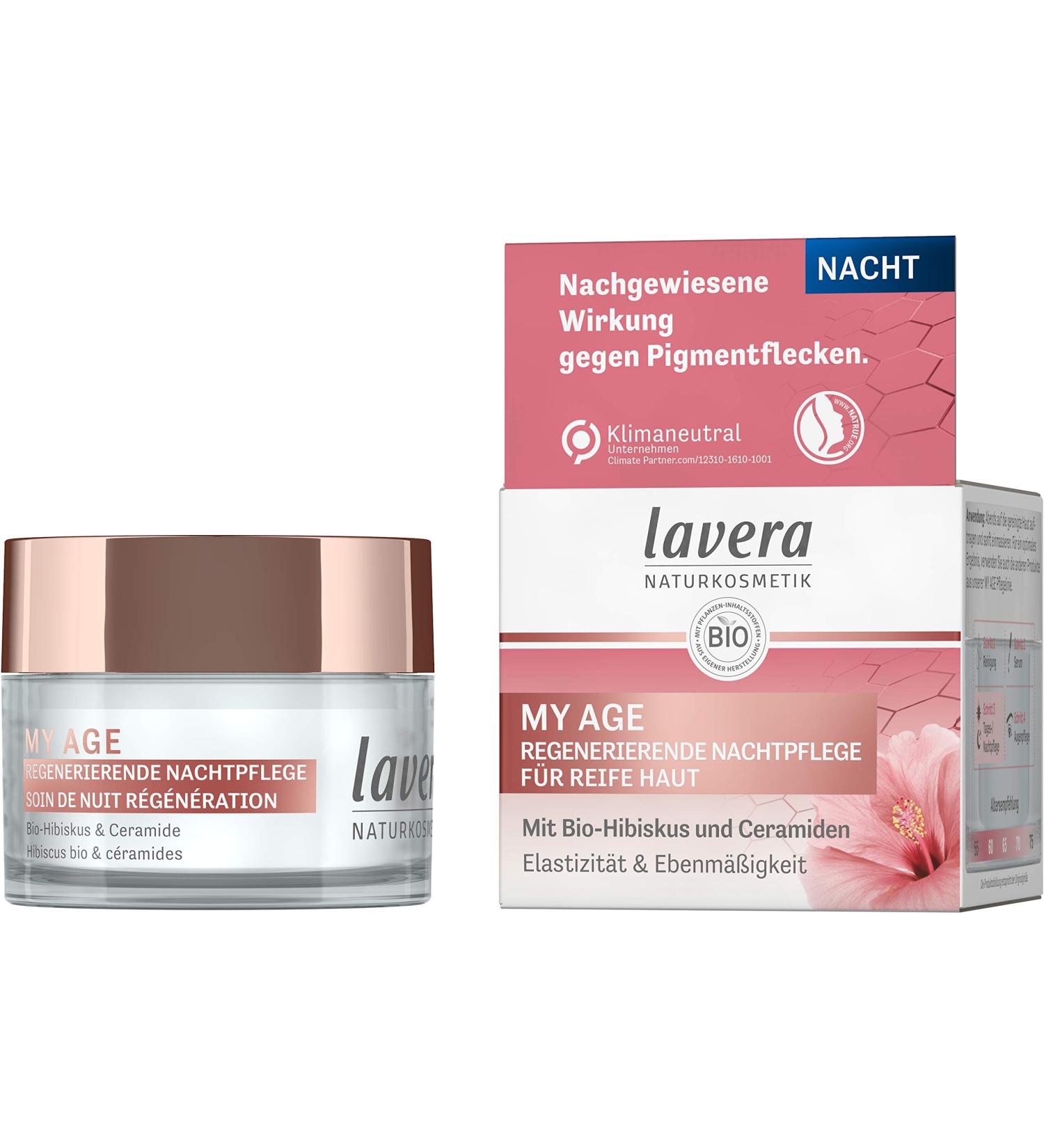 Lavera My Age Regenerating Night Care Cream - Organic Vegan Night Cream with Bio-Hibiscus & Ceramides for Ripe Skin - Reduces Pigment Spots - 50ml - Buy Online on GoSupps.com