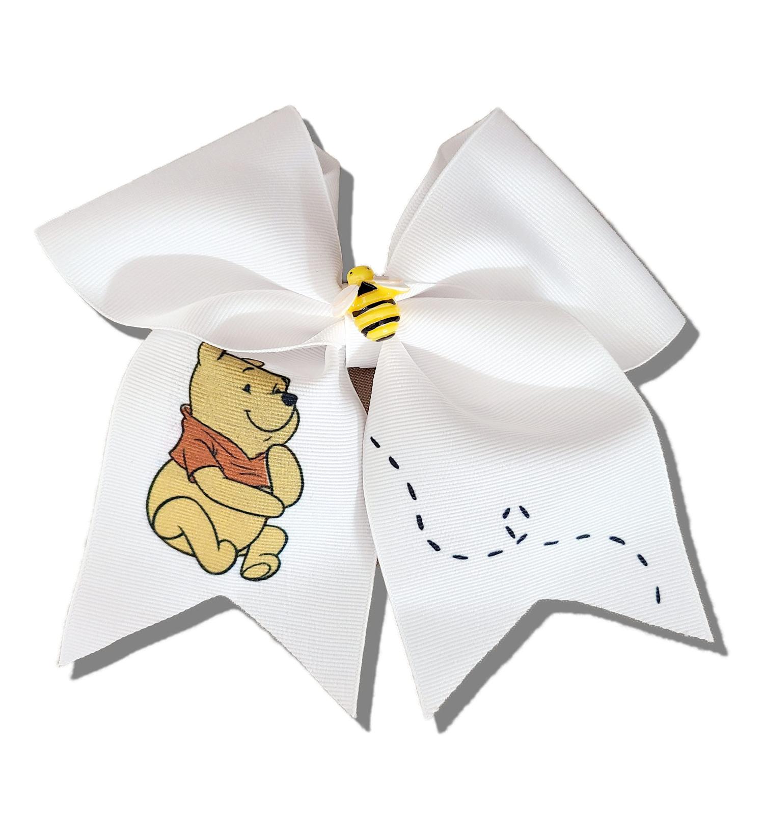 Cheer Bows White Winnie the Pooh with bumble bee center Hair Bow