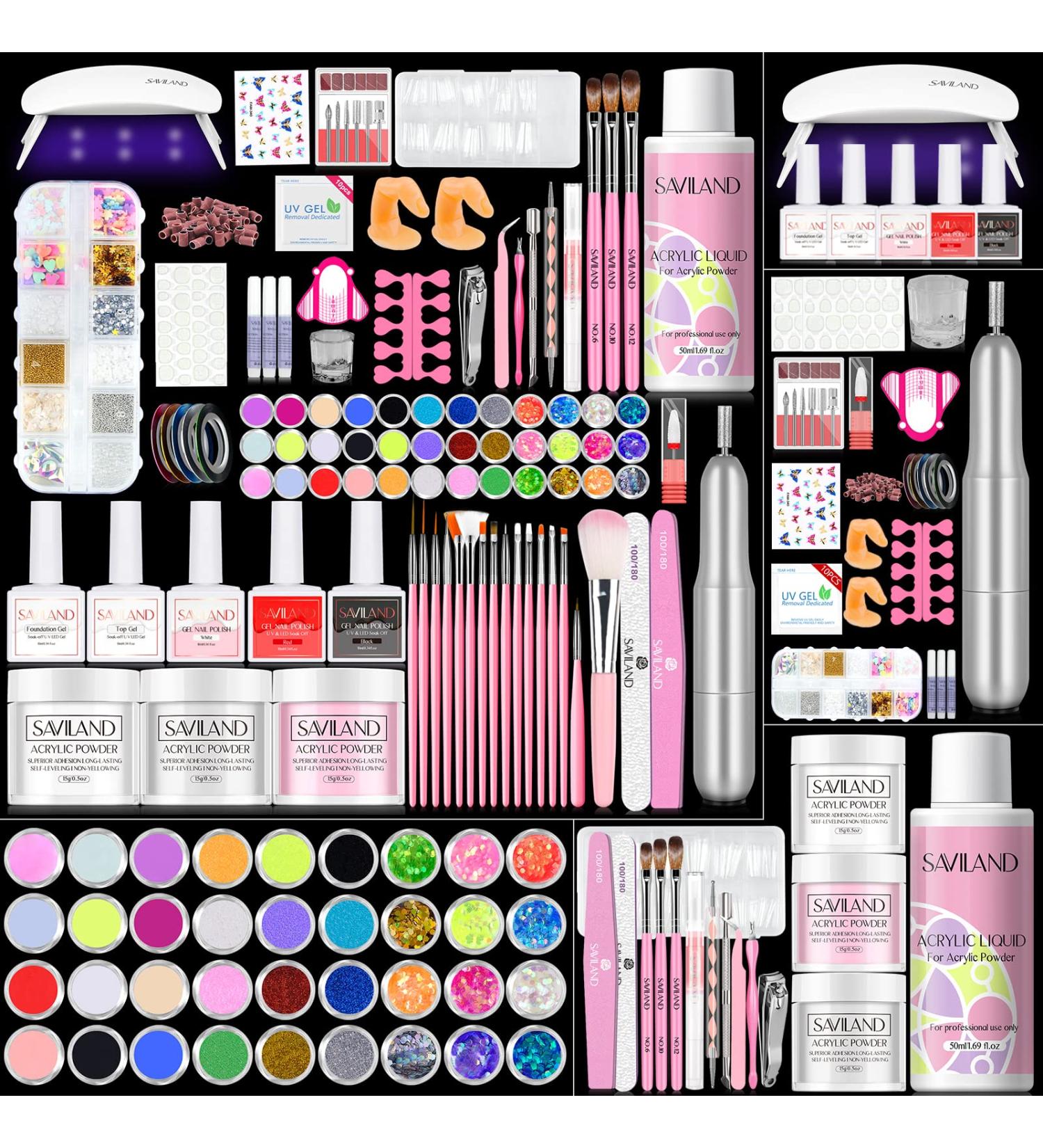 SAVILAND Acrylic Nail Kit with Drill - Complete Professional Set for Beginners | Acrylic Powder Monomer Gel Polish & UV Light | Perfect Gift for Home Salon - Buy Online on GoSupps.com