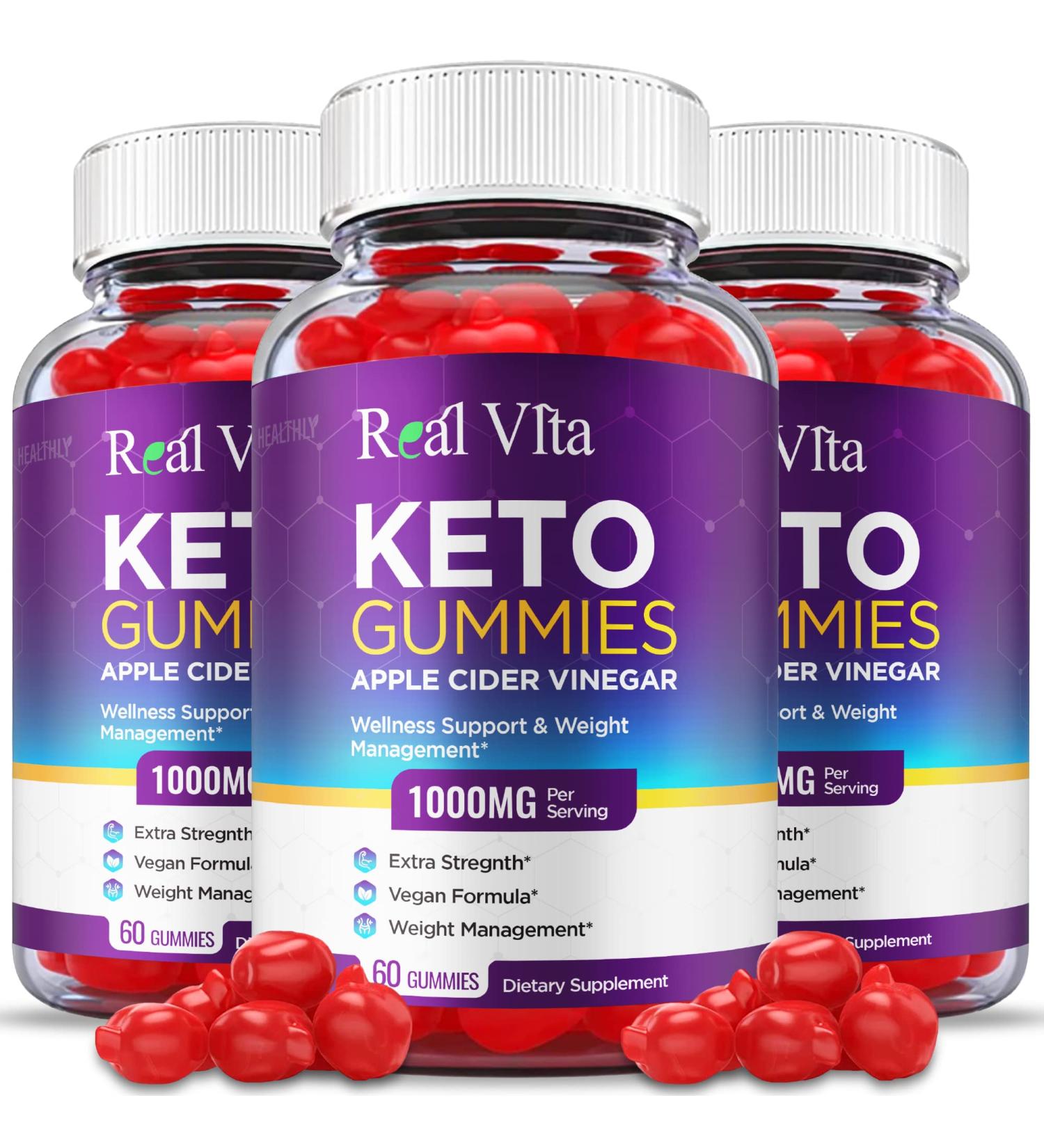 Real Vita Keto Gummies 3 Pack - Apple Cider Vinegar Gummy for Weight Loss - Vegan Formula with Vitamin B12, B6, and Beet Root Juice - 180 Gummies - Buy Online on GoSupps.com
