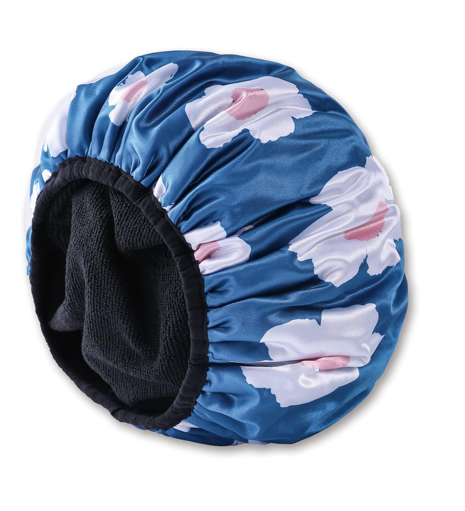 Terry Lined Shower Cap for Women - Waterproof & Reusable - Blue - Buy Online on GoSupps.com