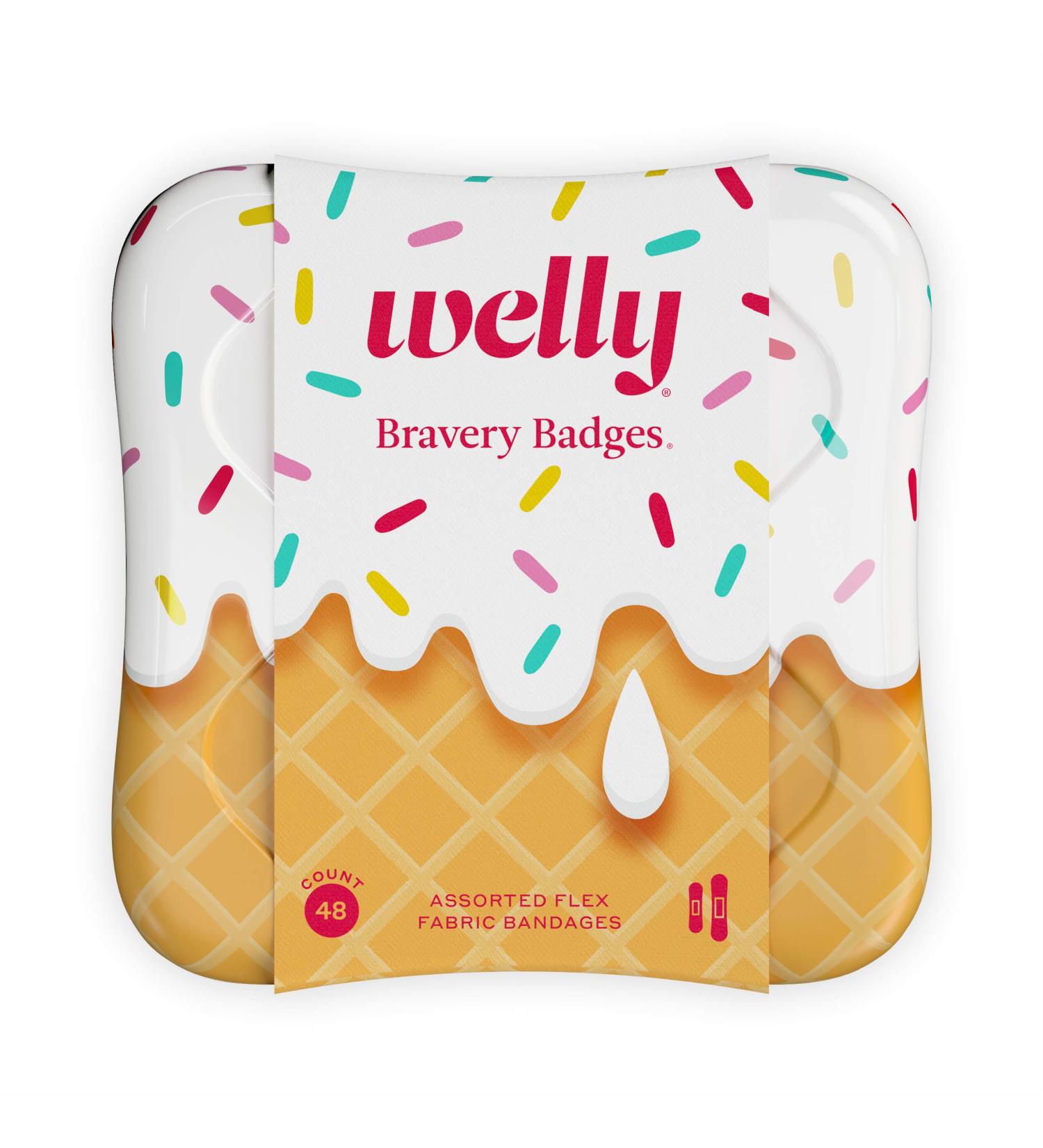 Welly Adhesive Flexible Fabric Bravery Badges - 48ct Ice Cream Patterns | Fun First Aid Tin for Minor Cuts & Scrapes - Buy Online on GoSupps.com