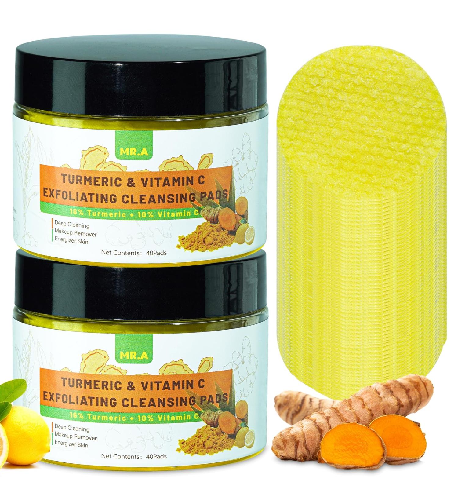 80pcs Turmeric Cleansing Pads for Face - Exfoliating Vitamin C & B5 Infused Makeup Remover & Scrub Wipes - Buy Online on GoSupps.com