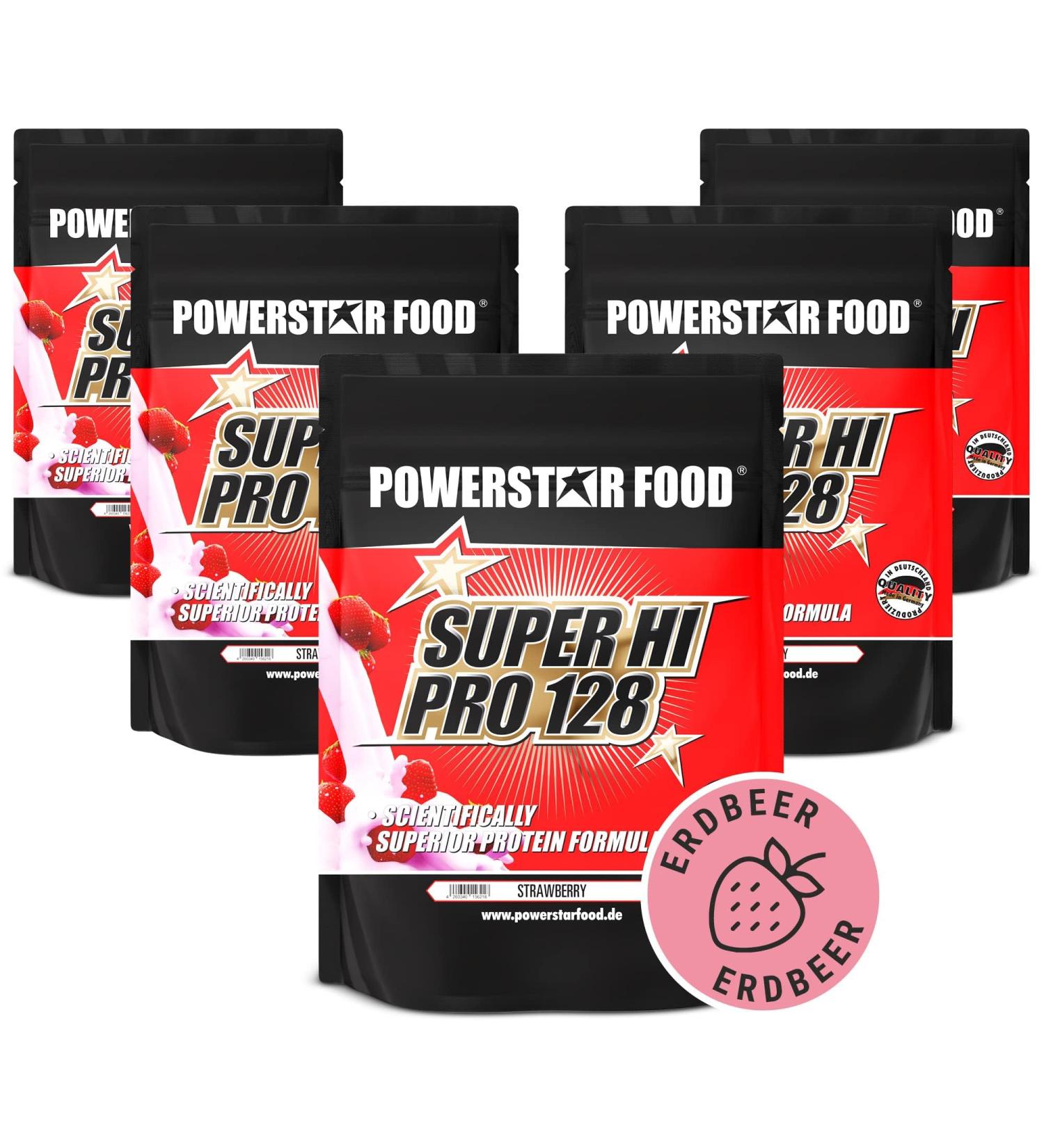 Buy Powerstar Super Hi Pro 128 - Multi-Component Protein Powder Strawberry | 79% Protein | Muscle Building Shake | 5x1000g (1kg Pack) - International Shipping Available - Buy Online on GoSupps.com