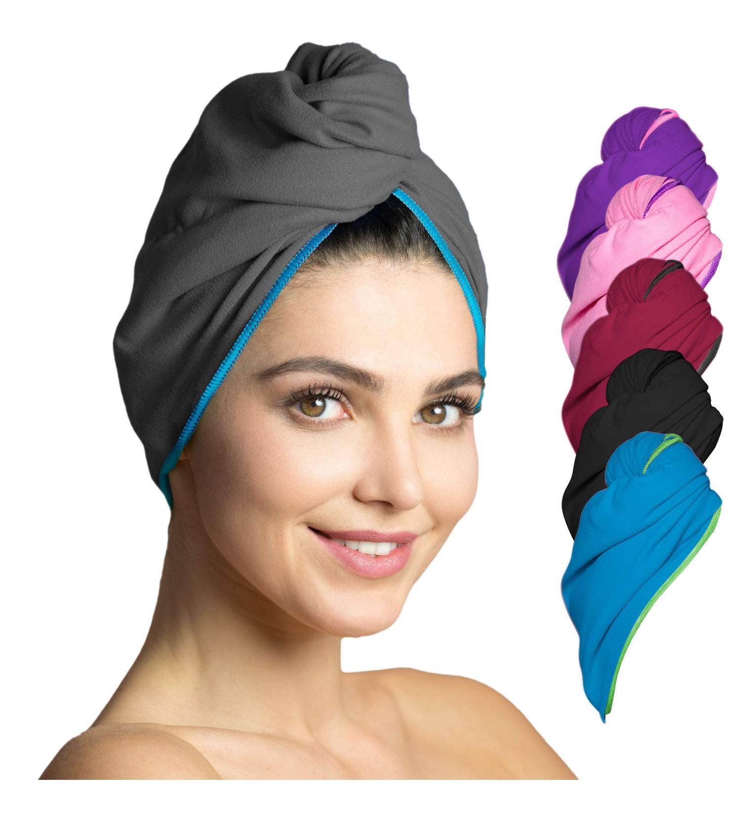 Haarurban Microfiber Set - 2 Quick-Drying Turban Towels in Dark Gray/Blue | Strong Suction Hair Drying Towels - Buy Online on GoSupps.com