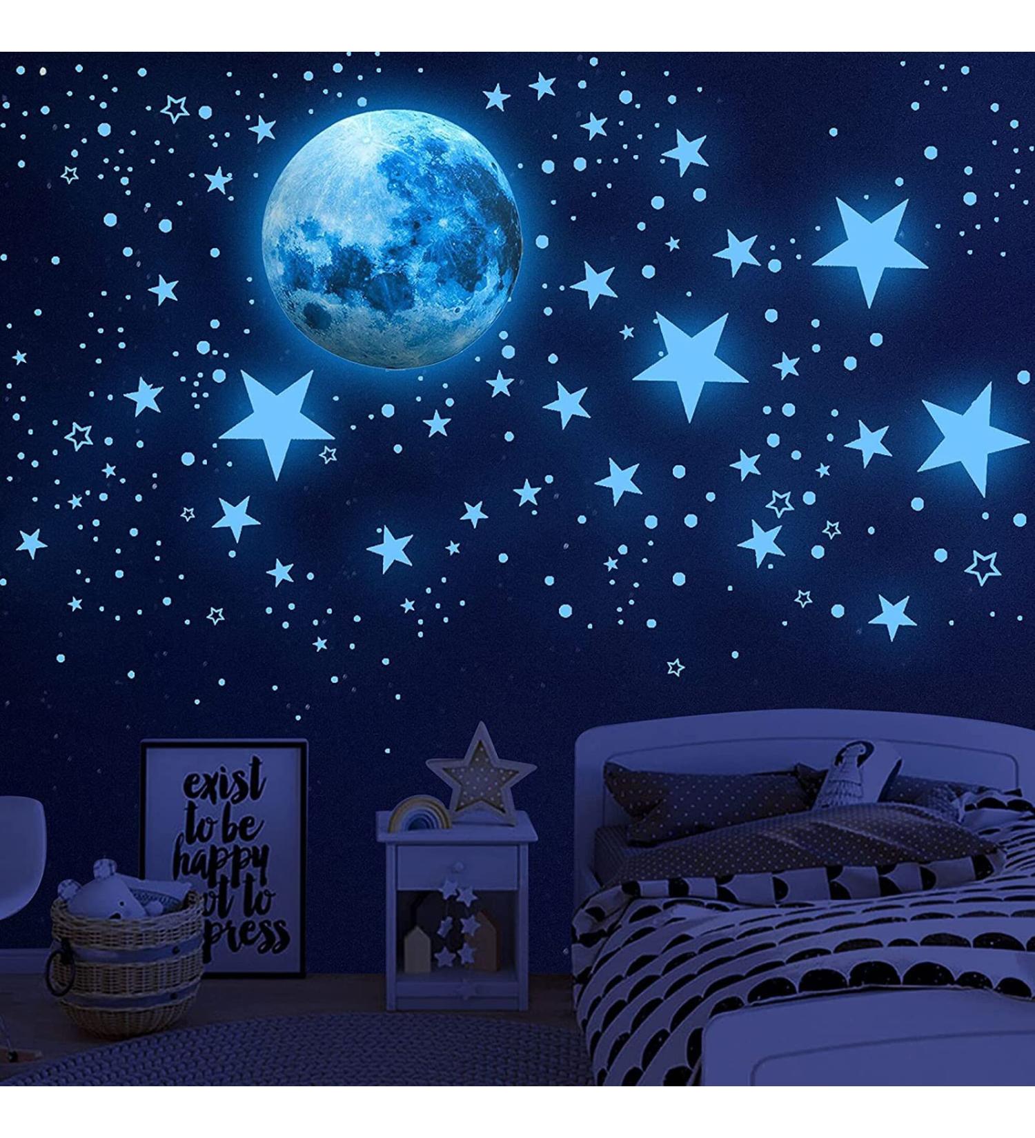Glow in The Dark Stars for Ceiling Kids Wall Stickers - 1120 Pcs | Space Moon Wall Decals for Boys Girls Bedroom, Living Room, Bathroom | Sky Blue Nursery Decor - Buy Online on GoSupps.com