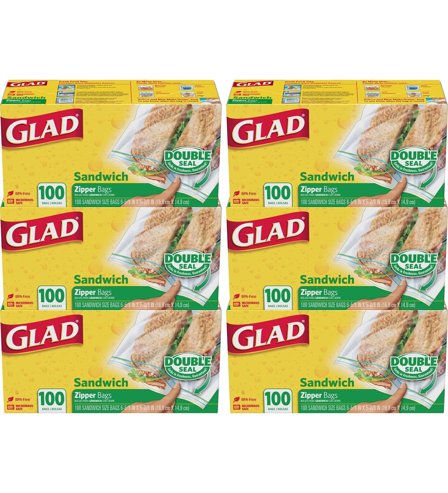 Glad Zipper Food Storage Sandwich Bags - On-the-Go Snack and Lunch Bags - 600 Count, Microwave Safe, BPA Free - Buy Online on GoSupps.com