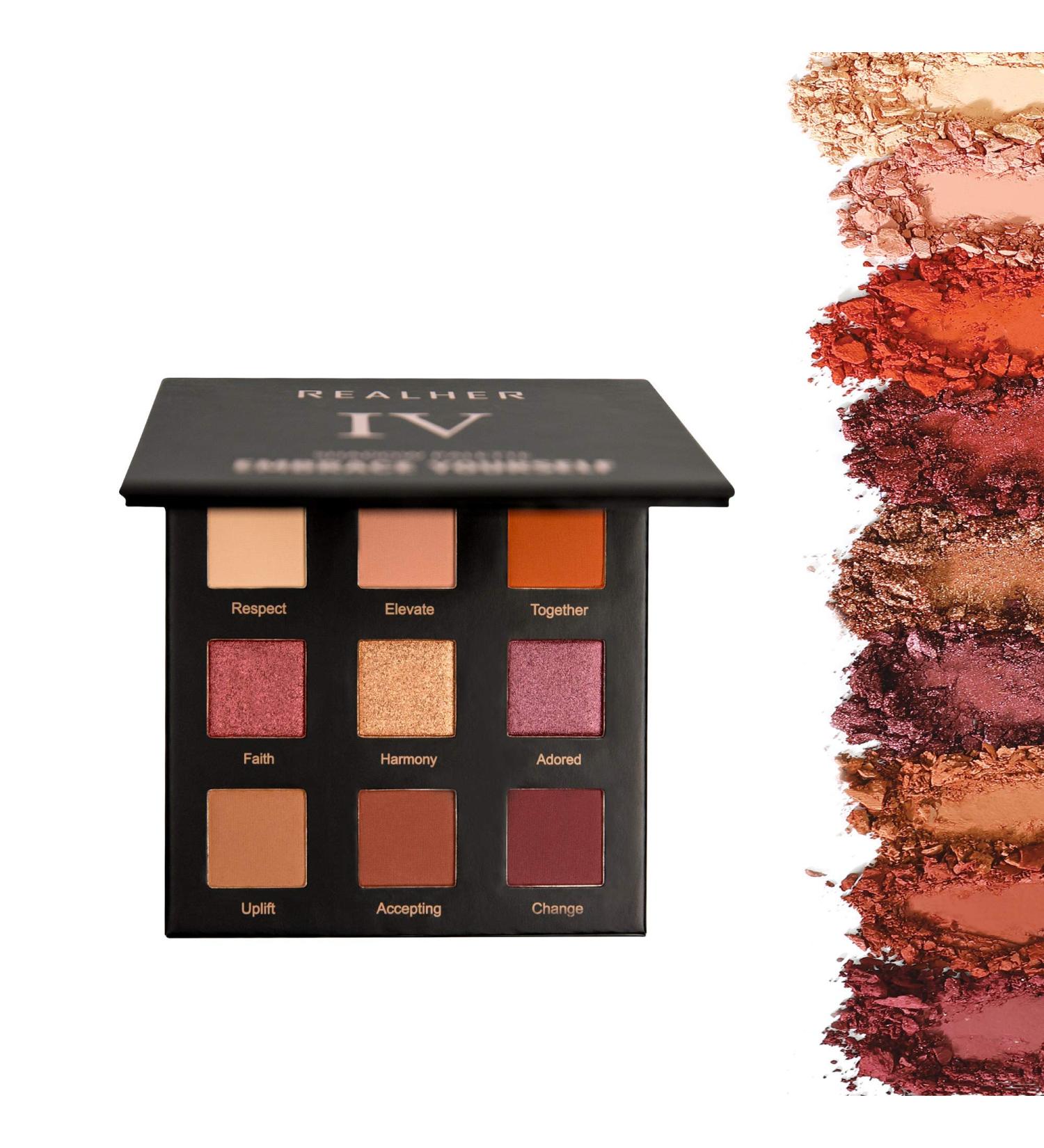 RealHer Eyeshadow Palette IV- Embrace Yourself - Sunset Vibes, 9 Shades: Soft Peach, Burnt Orange, Deep Red - Buy Online on GoSupps.com