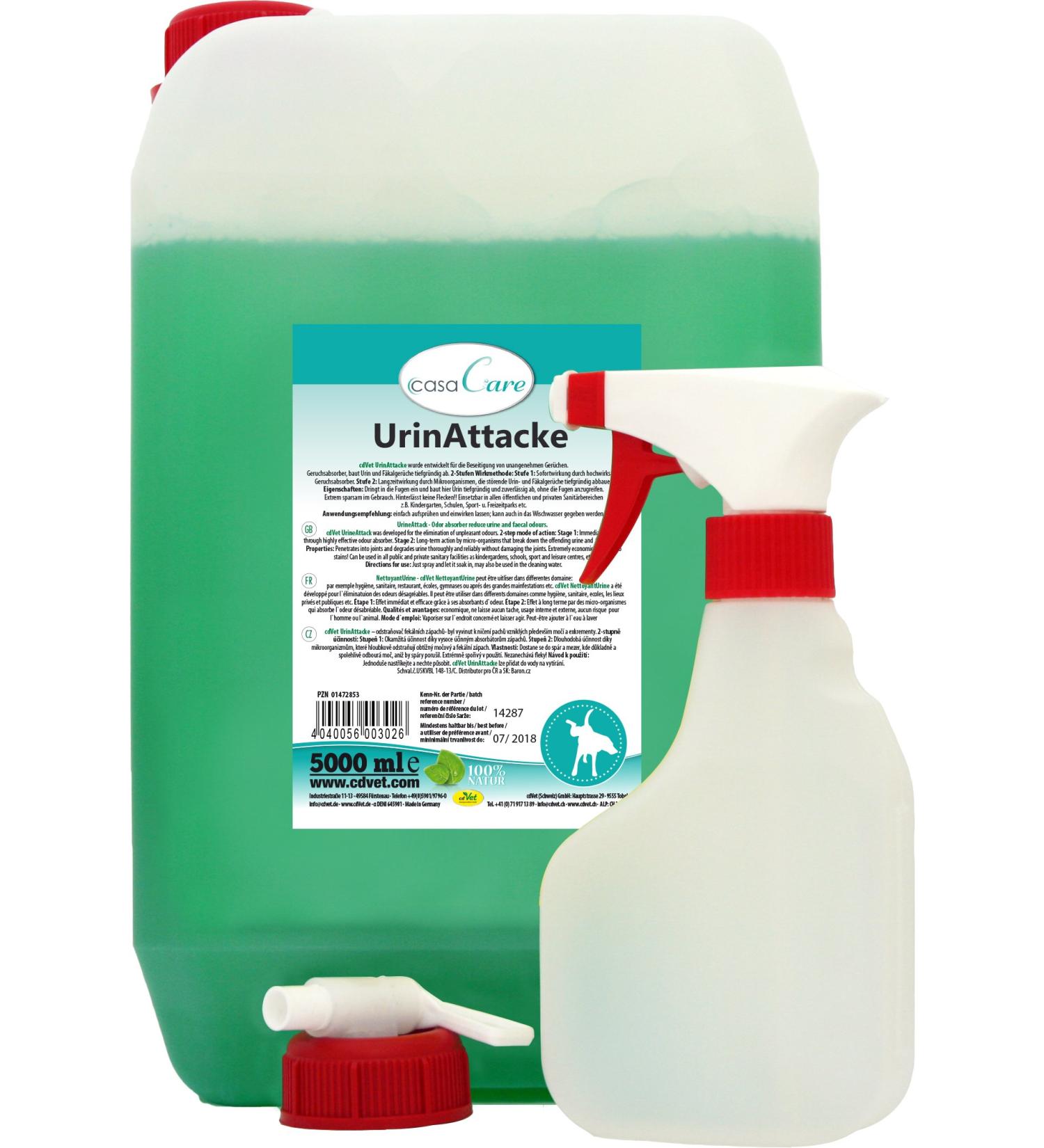 CDVet natural products Casacare urine attack spray bottle canister m. sprayfl.5 liters - dog cat - with urine + fetfed tank - smell - harmless use - preventive + treating + economical
