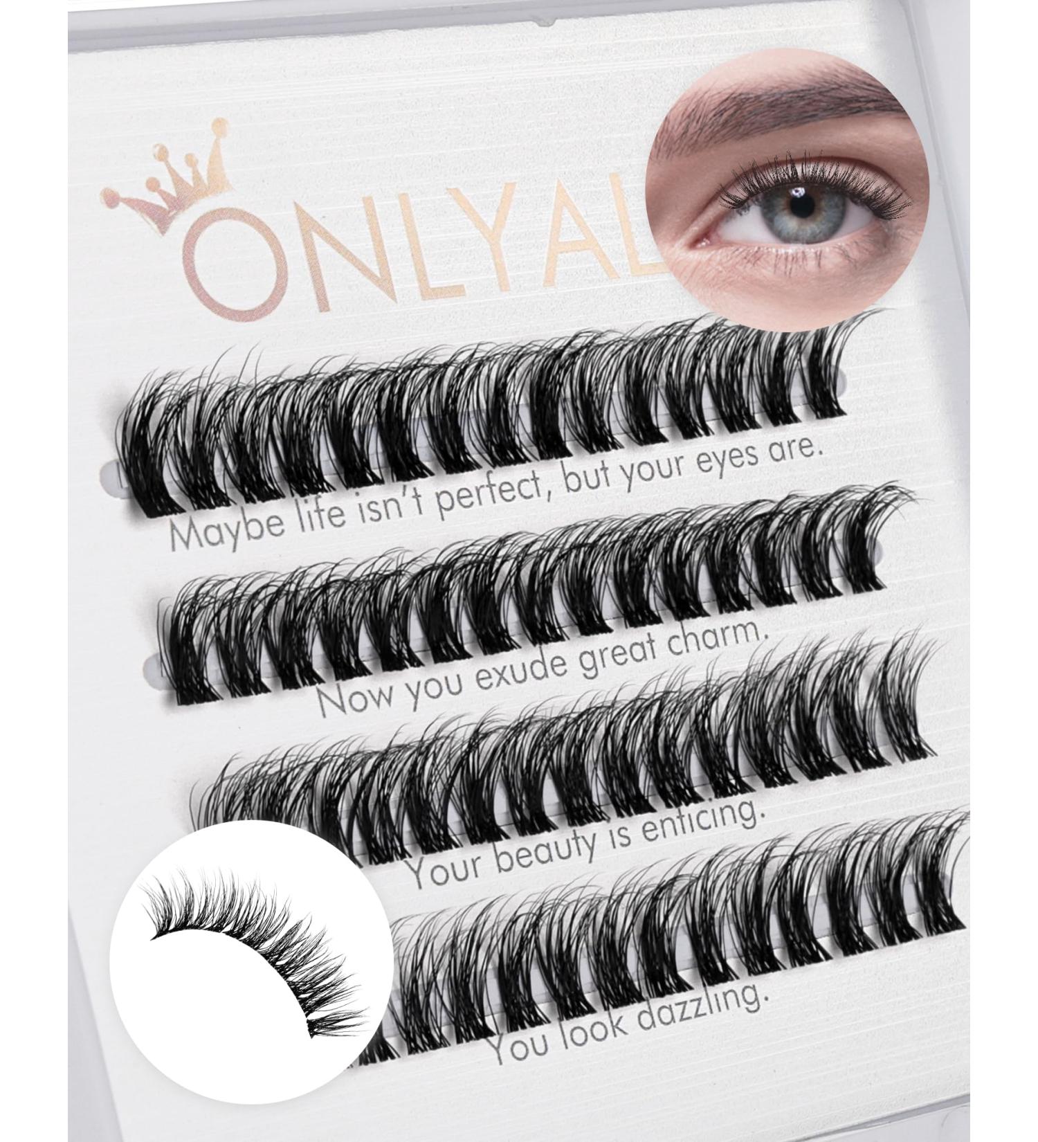 Onlyall DIY Eyelash Extensions - 60 Cluster & Individual Natural Wispy Lashes - H-43 (12MM) - Buy Online on GoSupps.com