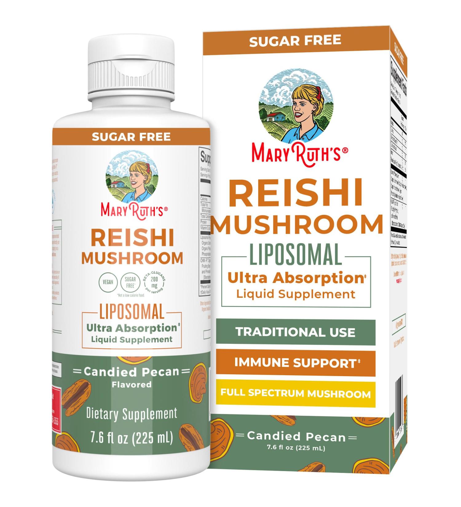 MaryRuth Organics Reishi Vegan Mushroom Supplement | Ultra Absorption Liposomal | Immune Support with 200mg Beta-Glucans Vegan |Full Spectrum Reishi Mushrooms Fruiting Body | 7.6 oz  - Buy Online on GoSupps.com